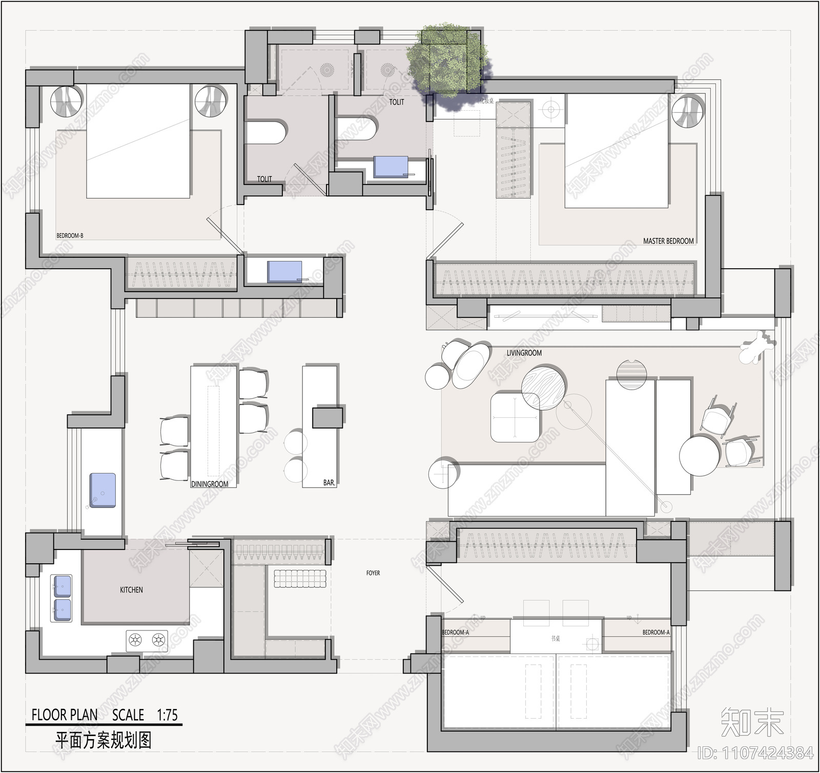 120㎡平层施工图cad施工图下载【ID:1107424384】