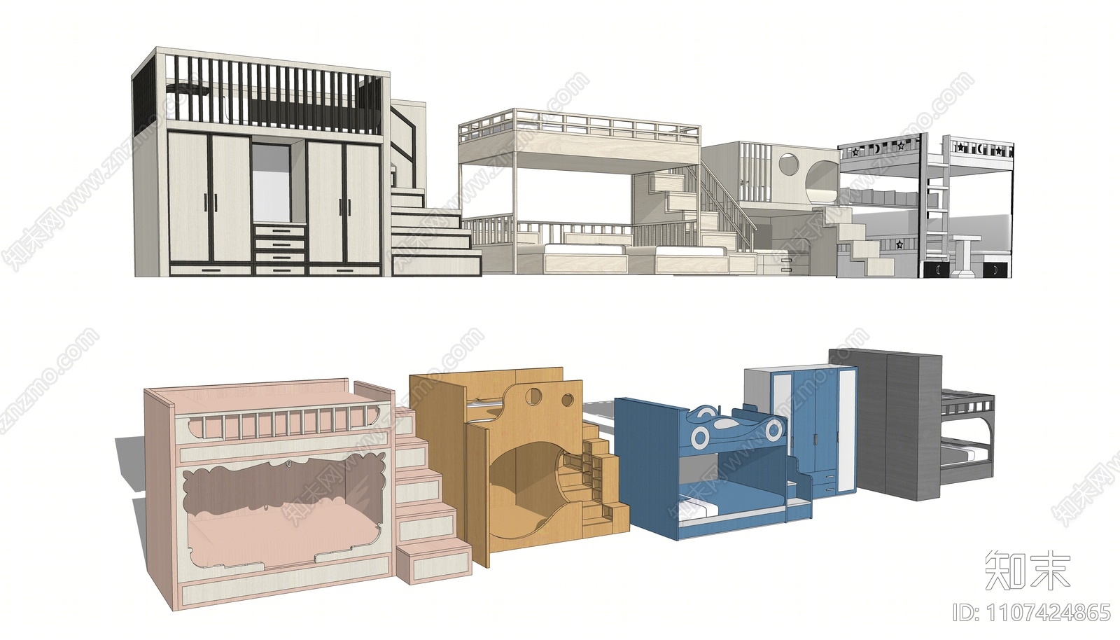 现代双层床SU模型下载【ID:1107424865】