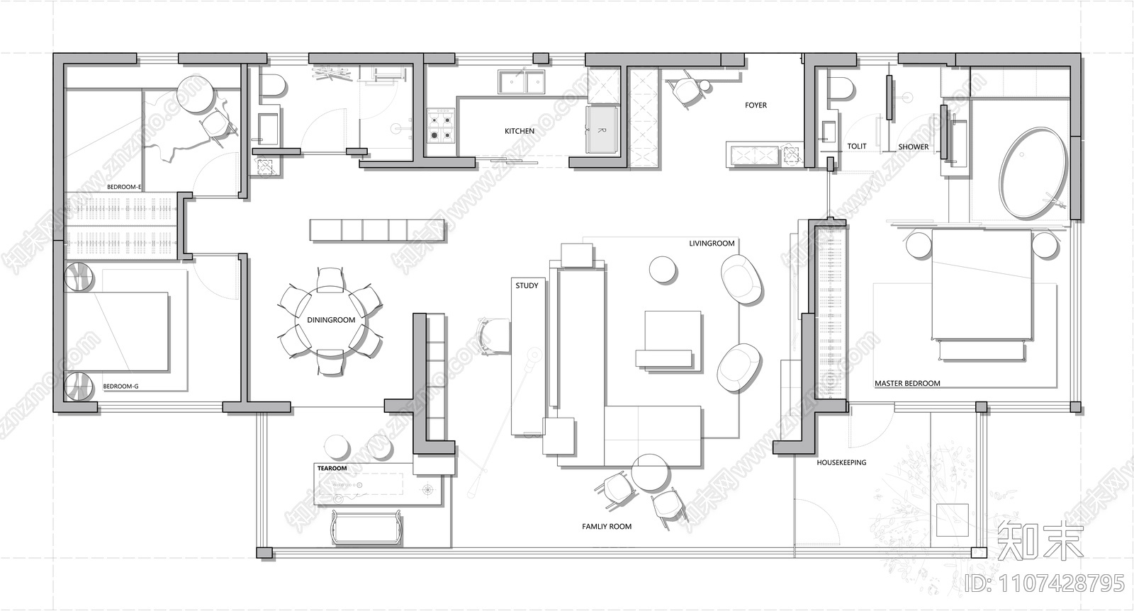 170㎡平层施工图cad施工图下载【ID:1107428795】