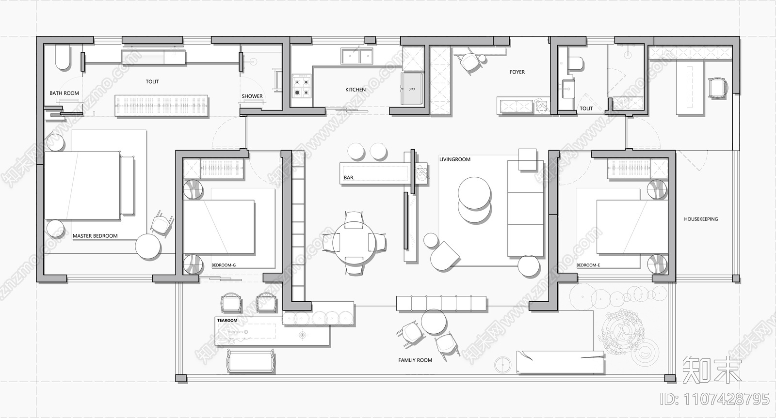 170㎡平层施工图cad施工图下载【ID:1107428795】