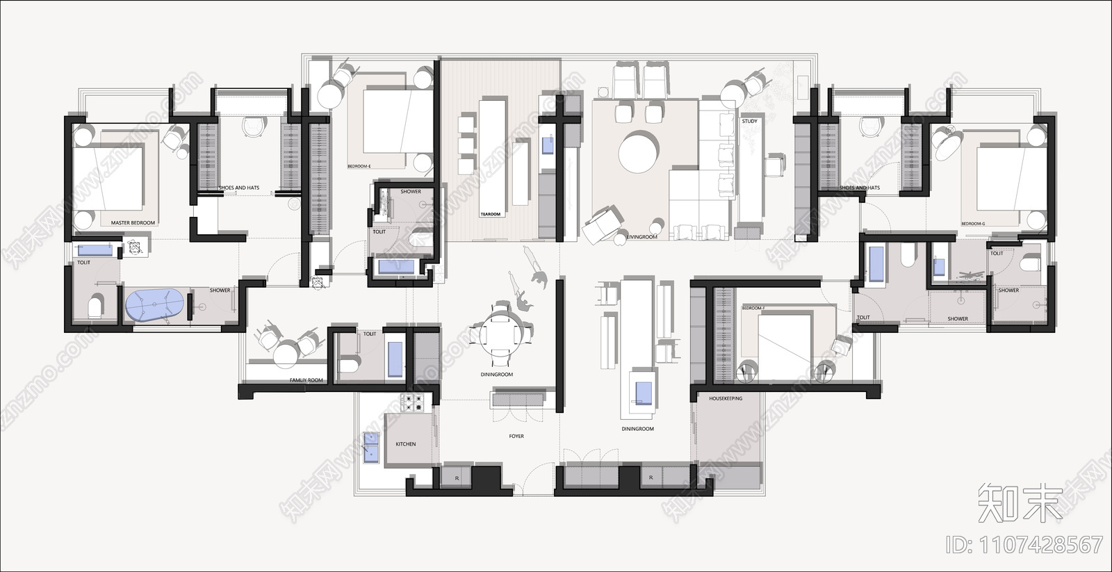 280㎡两户打通平层施工图cad施工图下载【ID:1107428567】