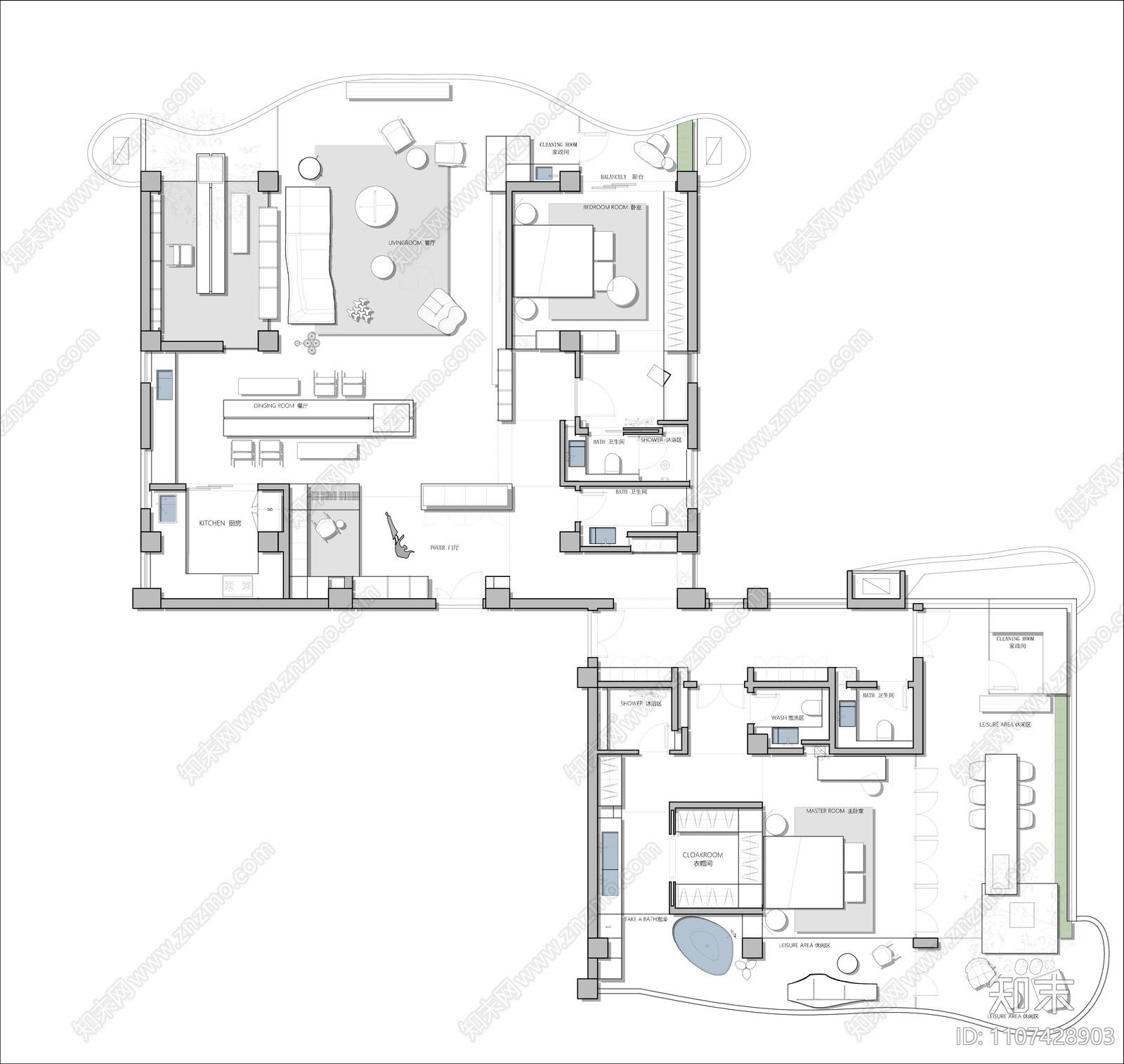 300㎡平层施工图cad施工图下载【ID:1107428903】