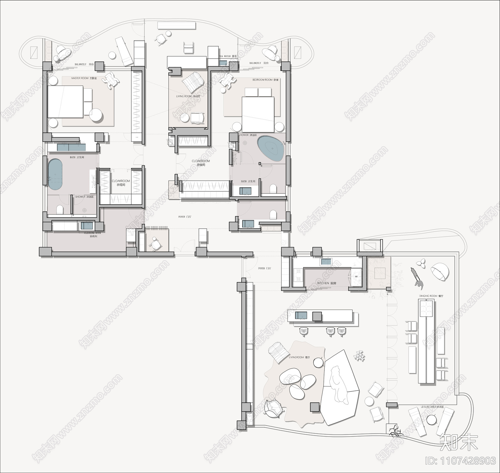 300㎡平层施工图cad施工图下载【ID:1107428903】