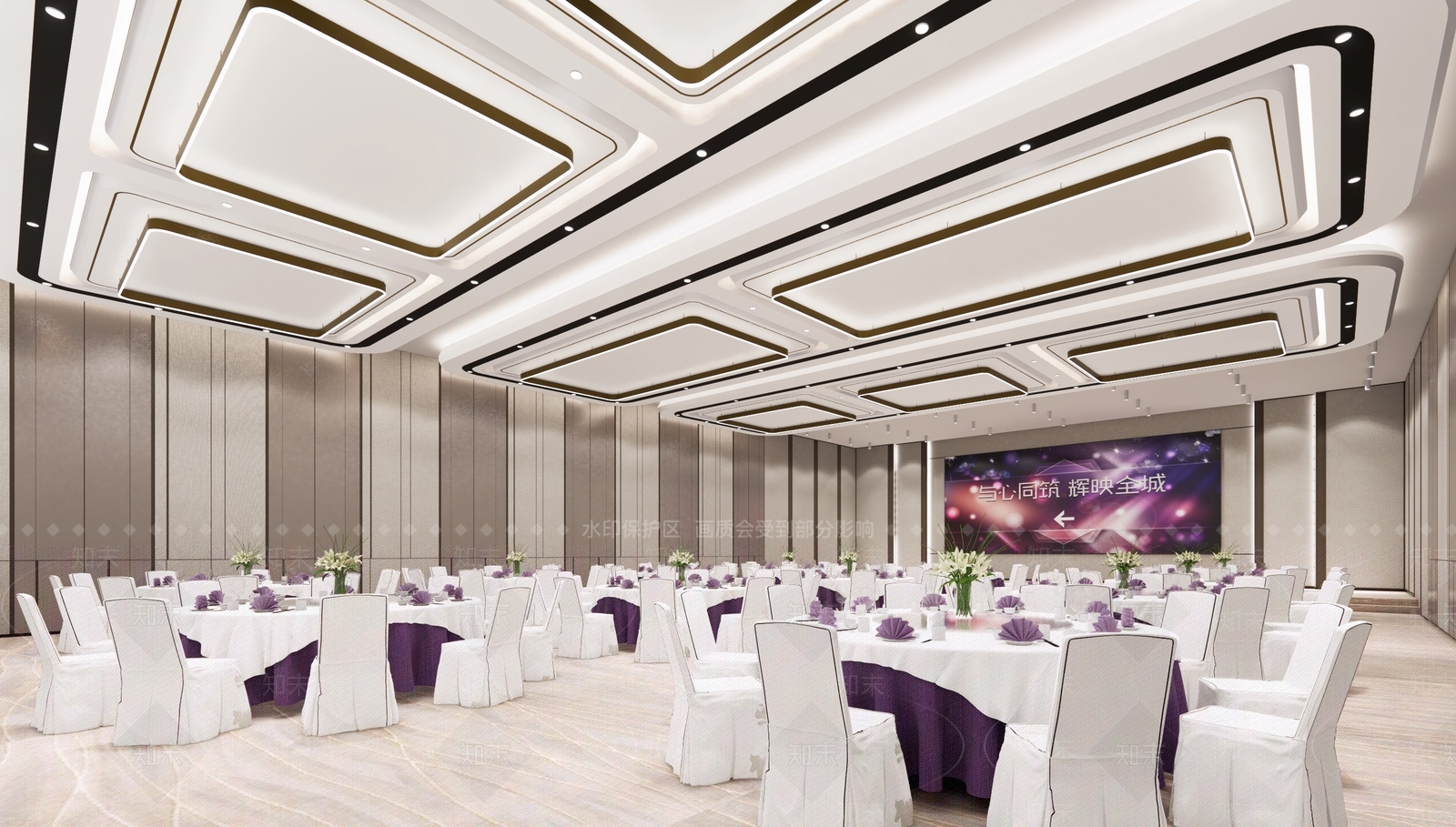 现代酒店宴会厅SU模型下载【ID:1107494249】