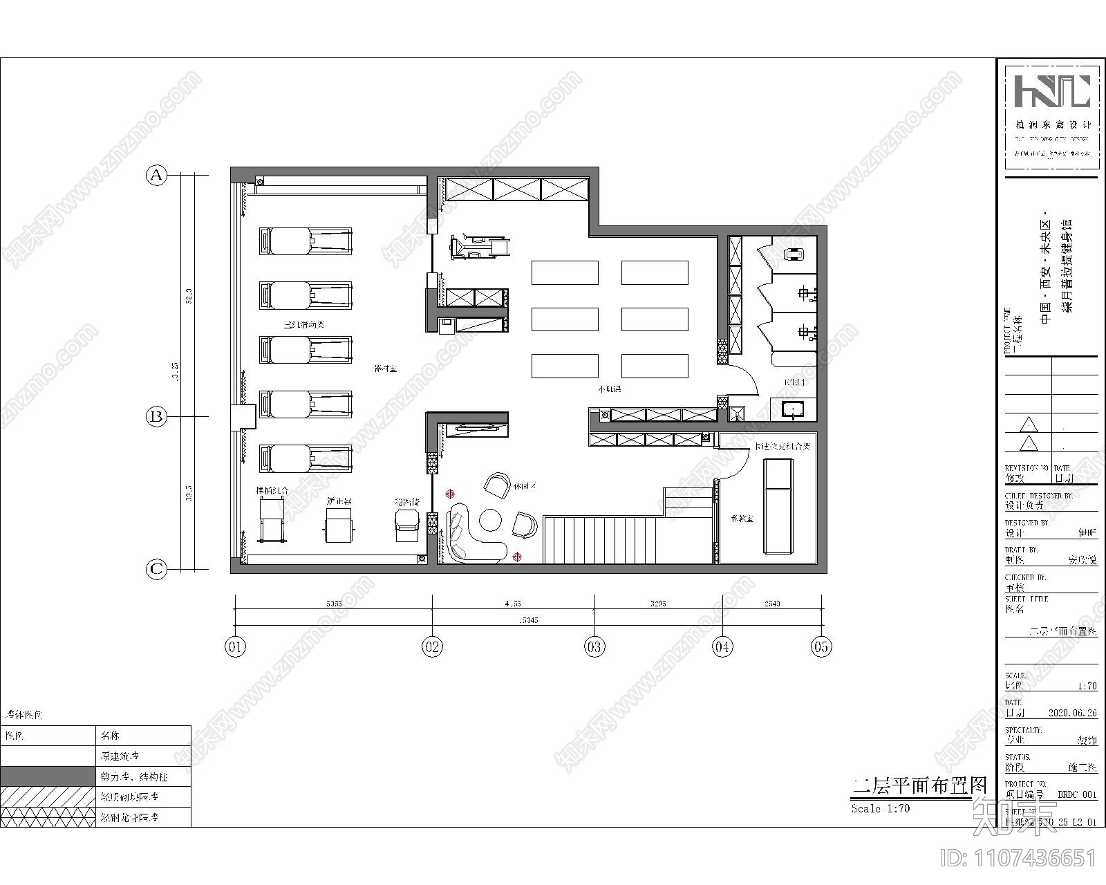 健身房施工图cad施工图下载【ID:1107436651】