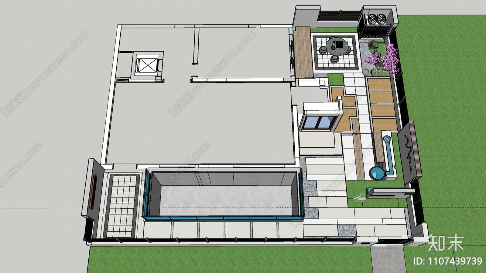 现代庭院花园SU模型下载【ID:1107439739】
