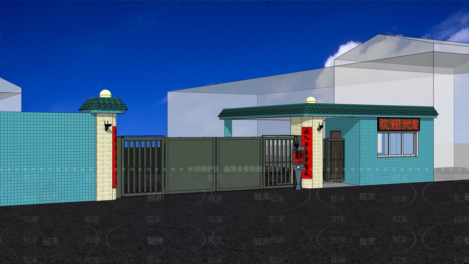 现代厂房入口大门SU模型下载【ID:1107445680】