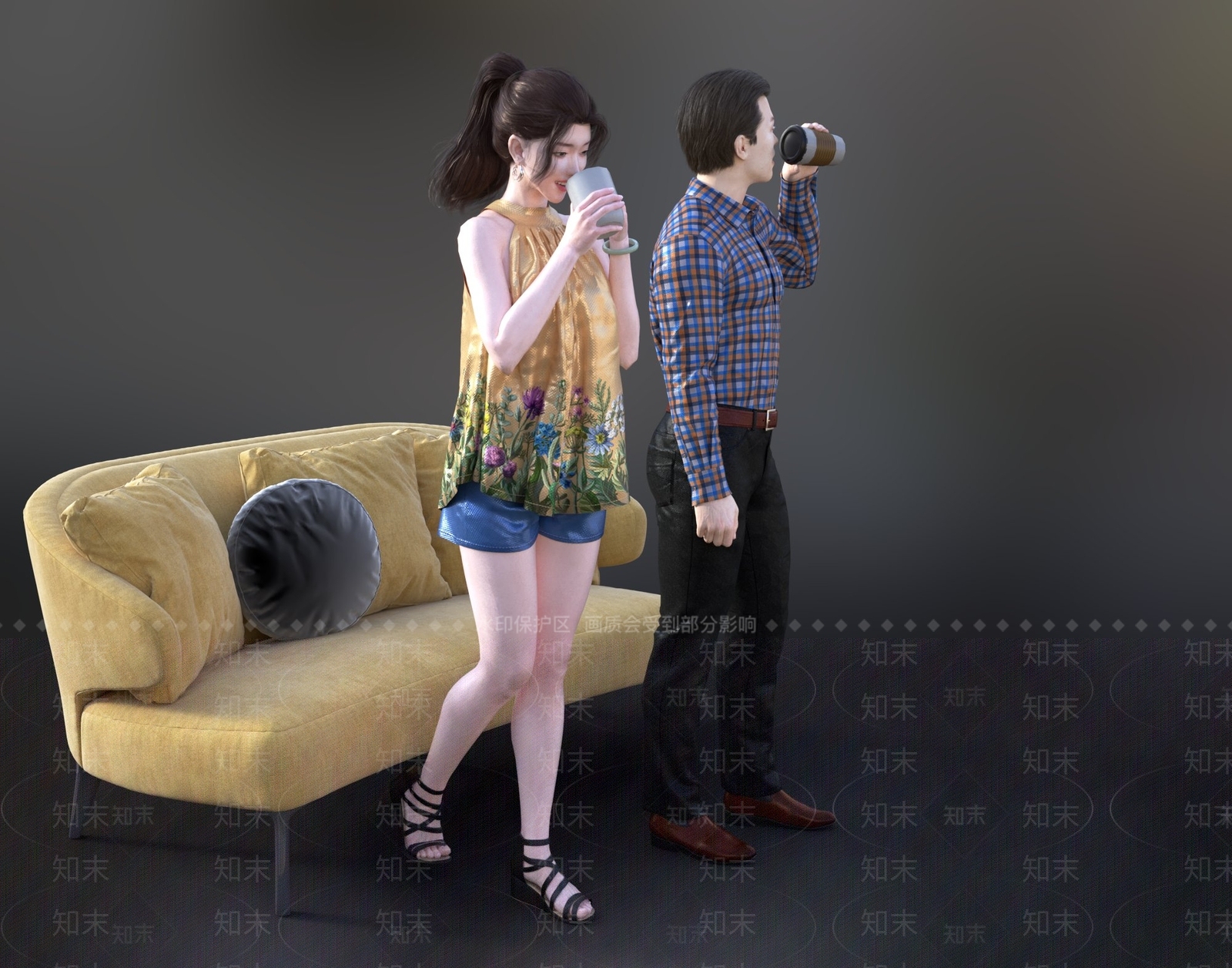 现代喝咖啡人物3D模型下载【ID:1107446155】