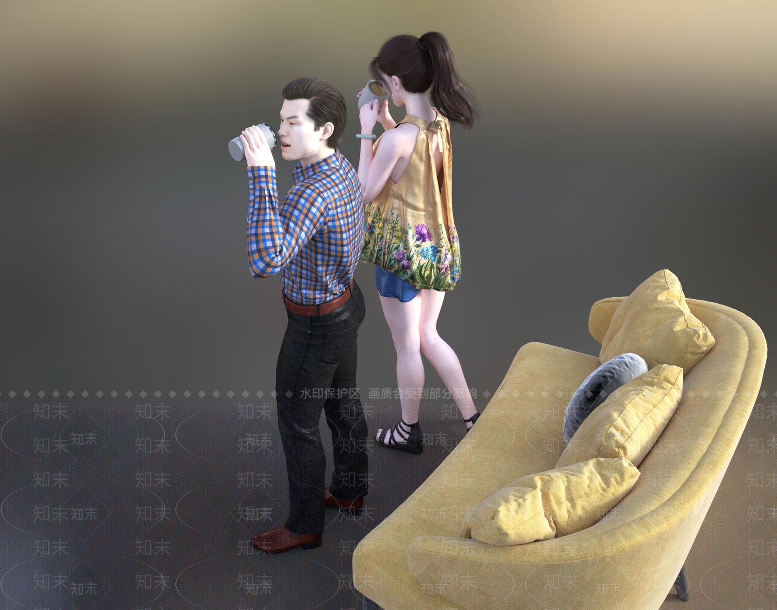 现代喝咖啡人物3D模型下载【ID:1107446155】