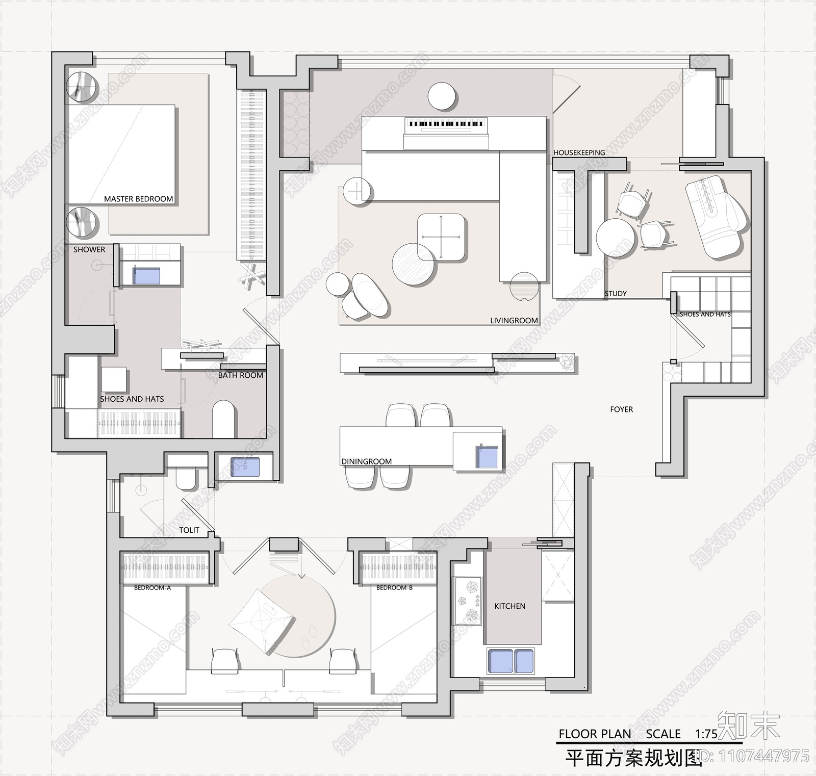 140㎡平层施工图cad施工图下载【ID:1107447975】