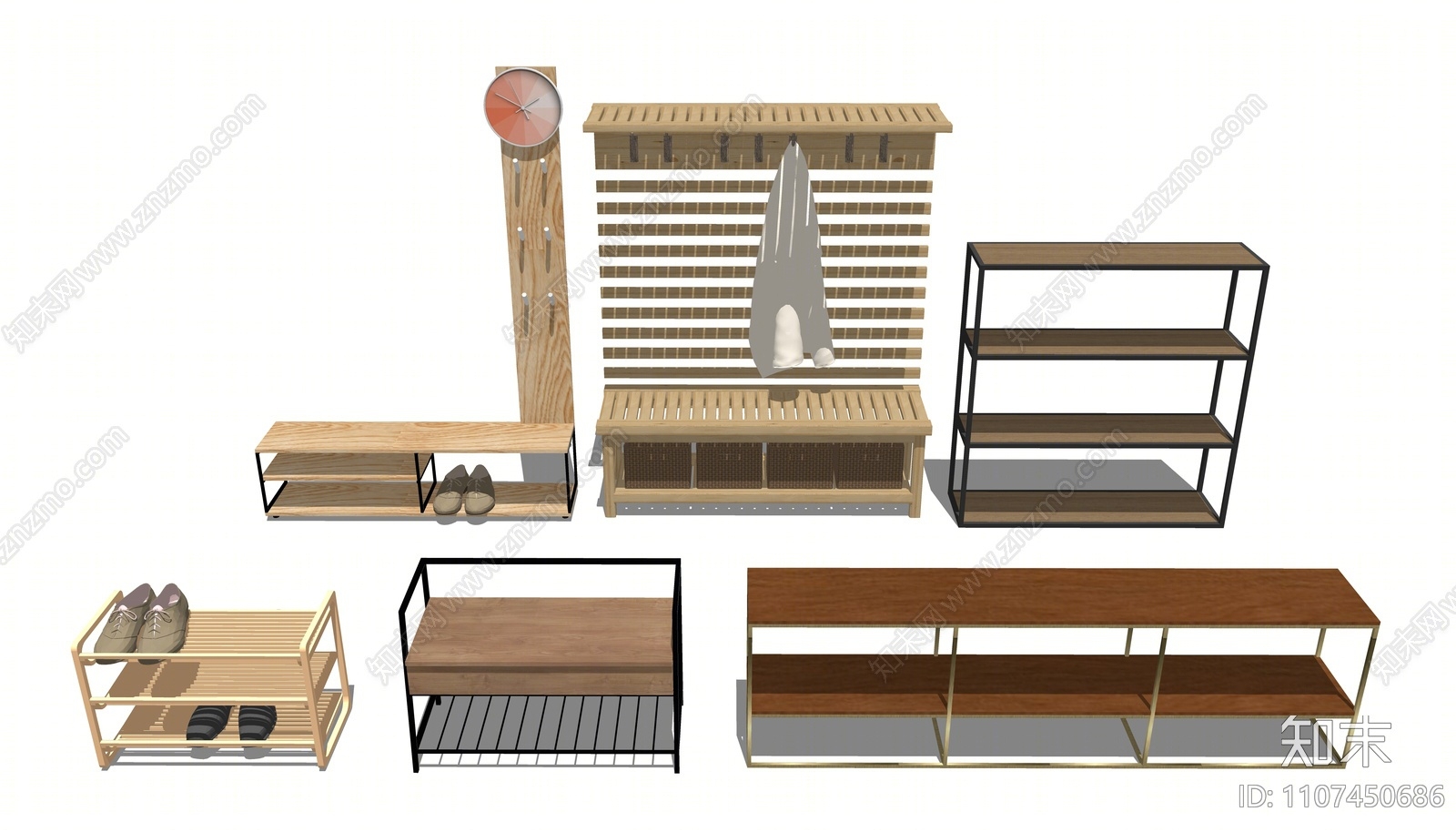 现代木制鞋架SU模型下载【ID:1107450686】