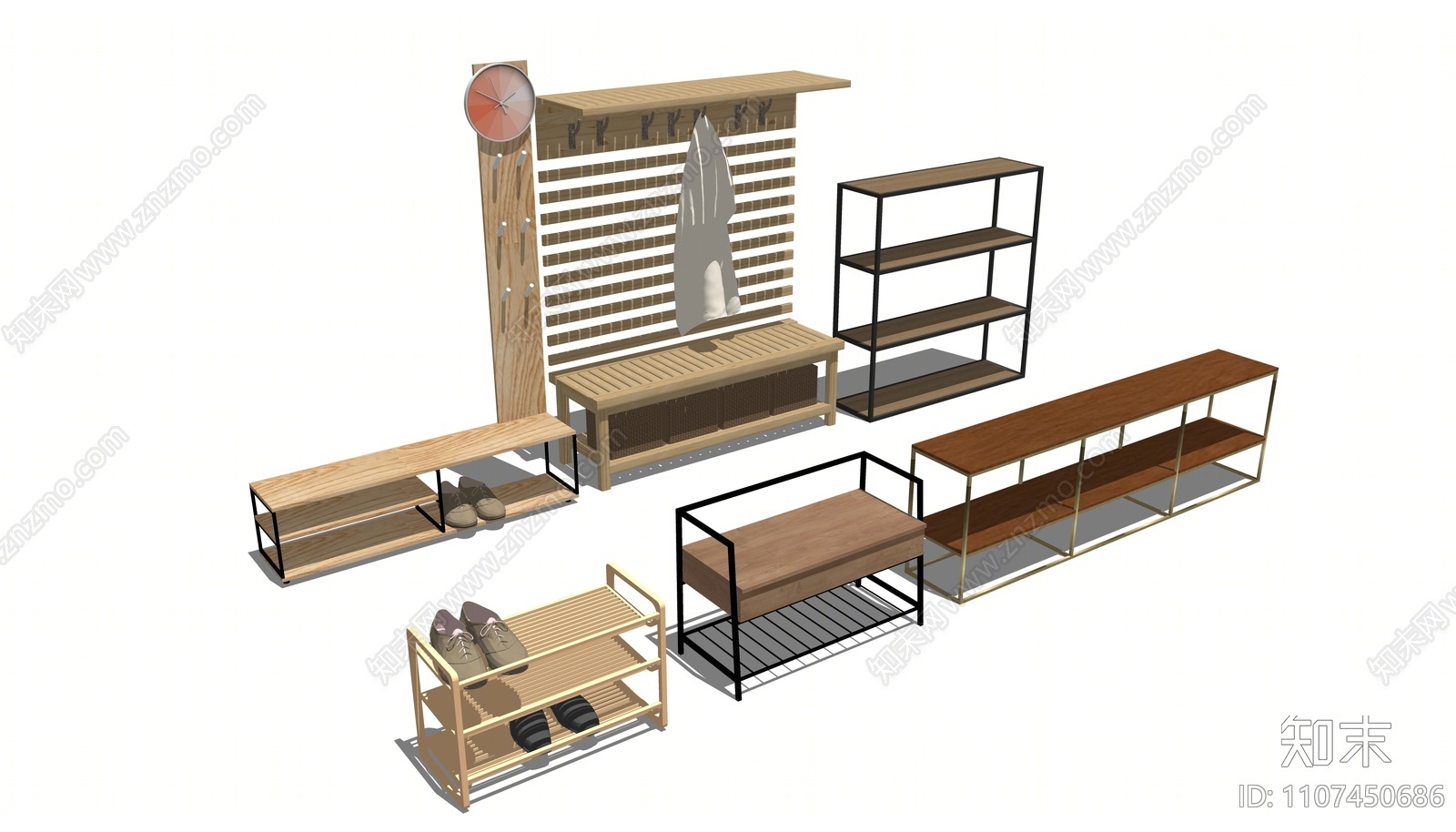 现代木制鞋架SU模型下载【ID:1107450686】