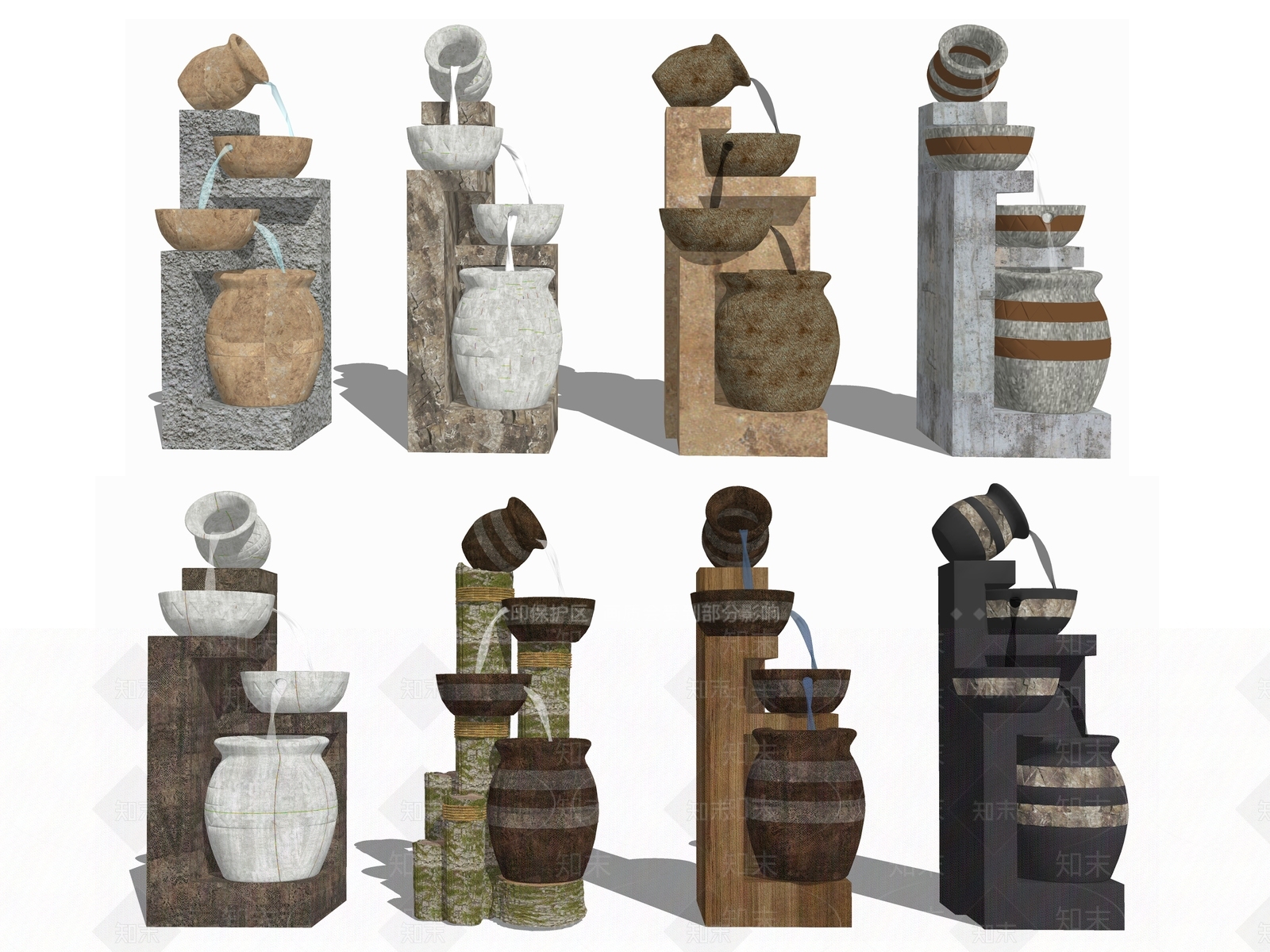 新中式陶罐流水景观小品SU模型下载【ID:1107460015】