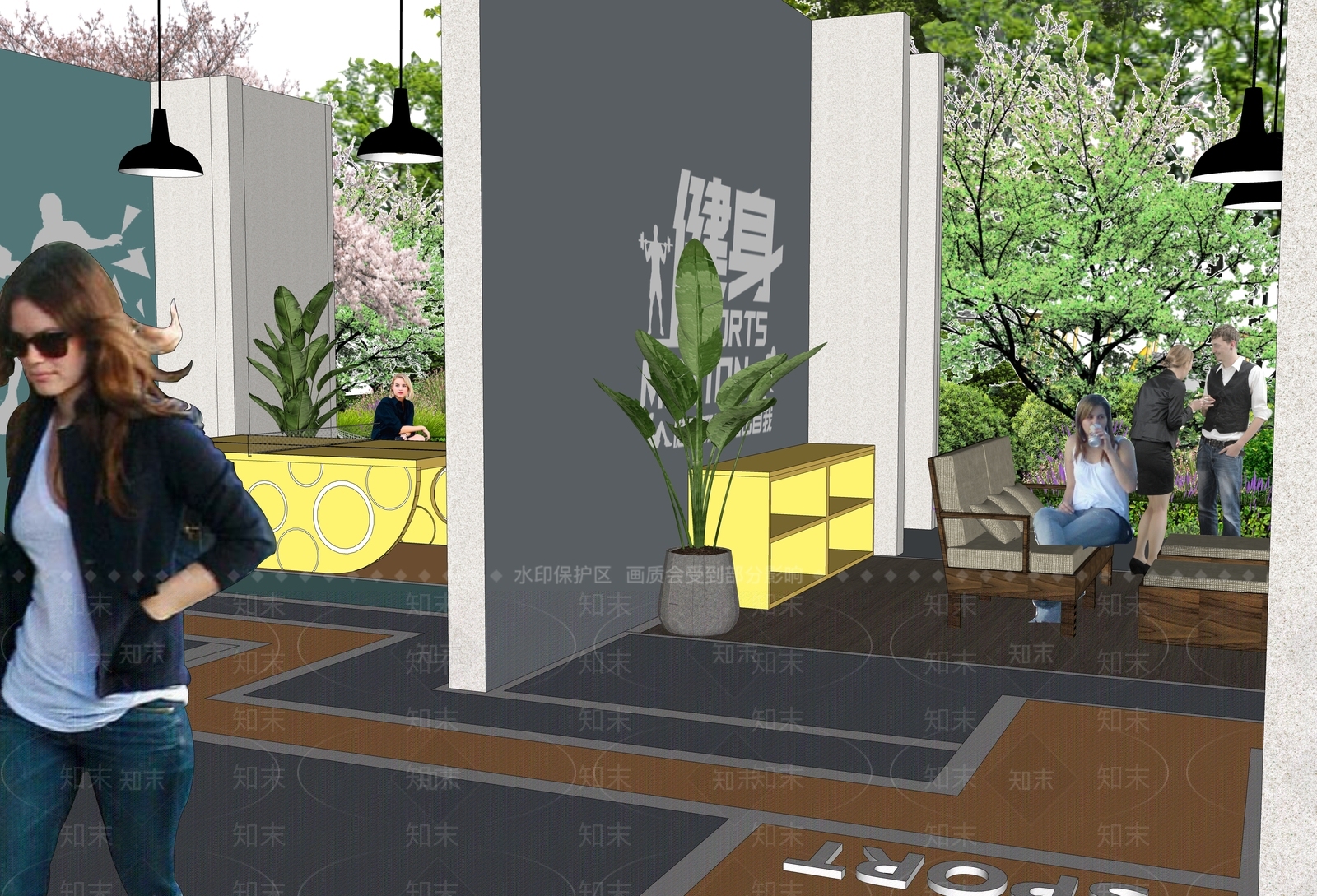 现代小区架空层儿童活动空间SU模型下载【ID:1107460036】