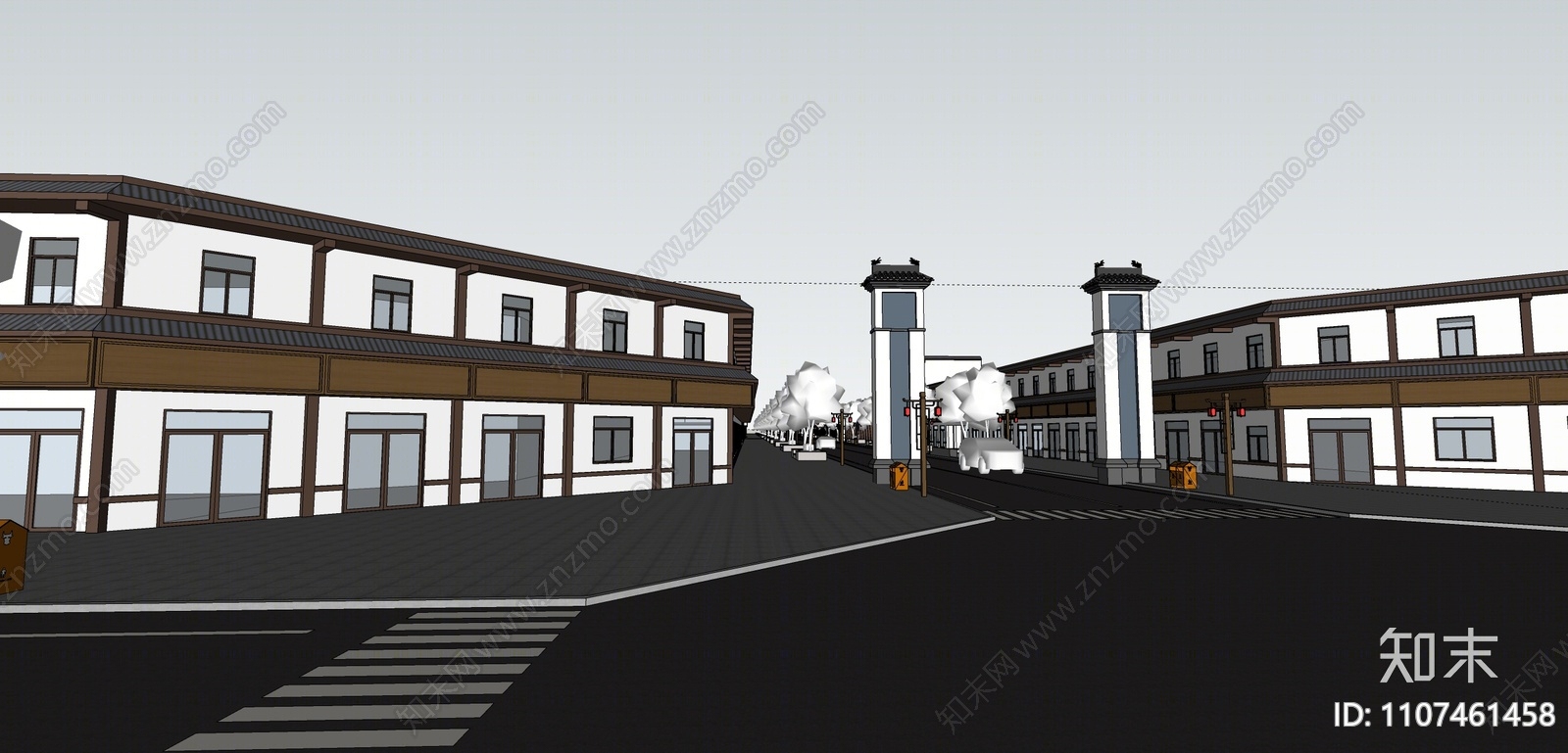 新中式商業街su模型下載