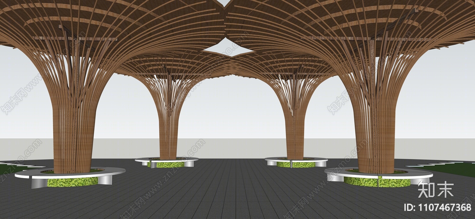 现代广场景观构筑物SU模型下载【ID:1107467368】