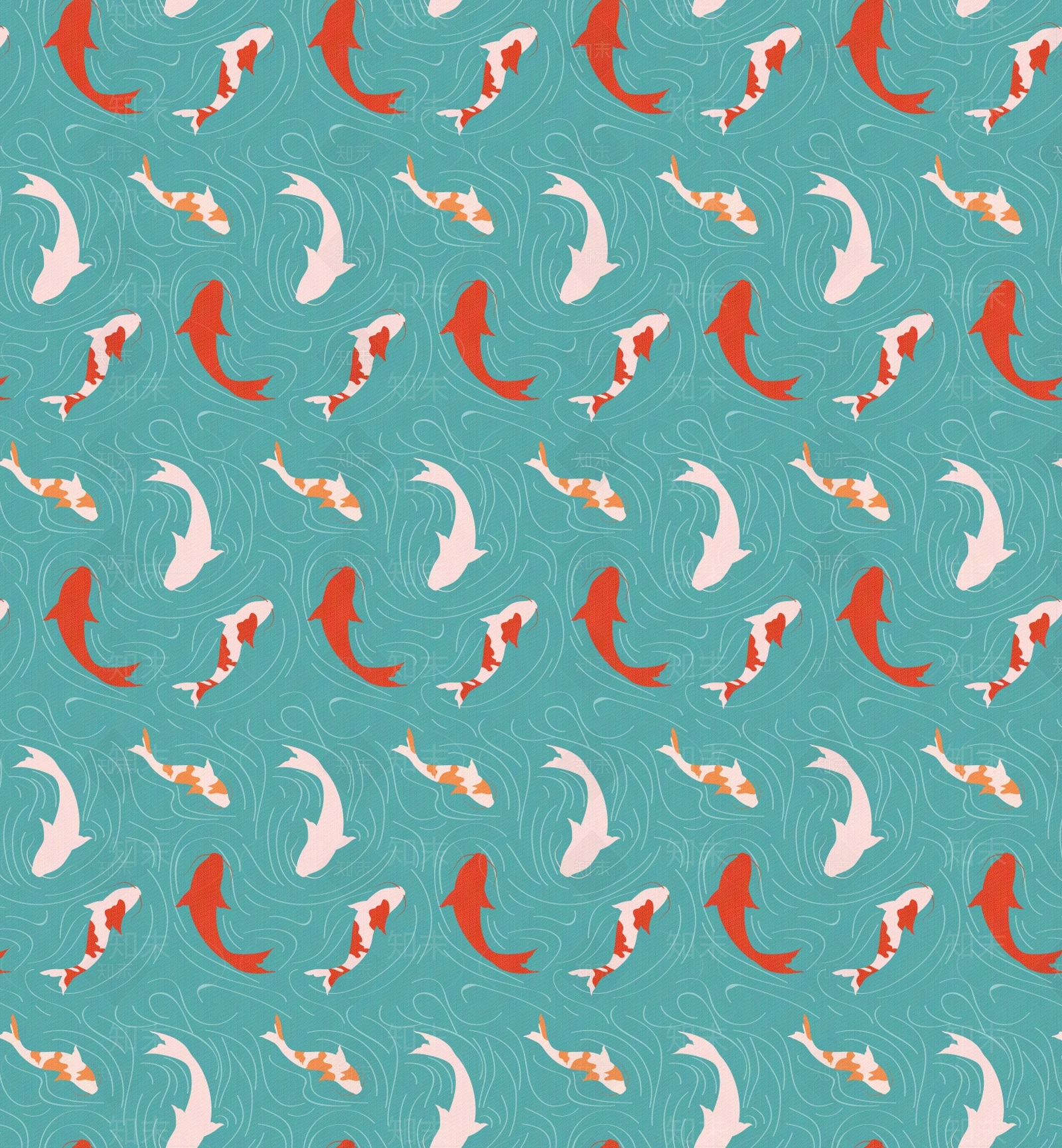无缝新中式手绘锦鲤鱼底纹图案壁纸贴图下载【ID:1107474006】