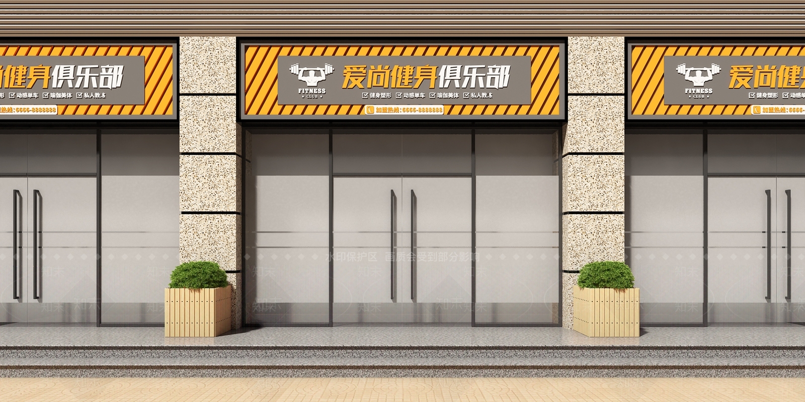 现代健身房门头门面3D模型下载【ID:1107476625】