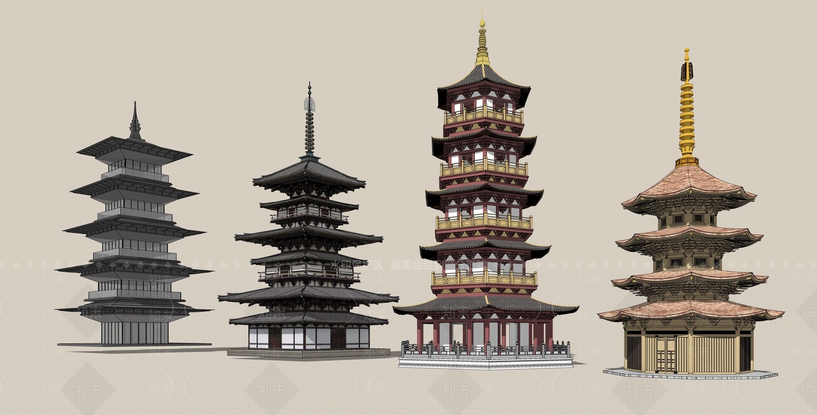 中式塔楼SU模型下载【ID:1107478742】