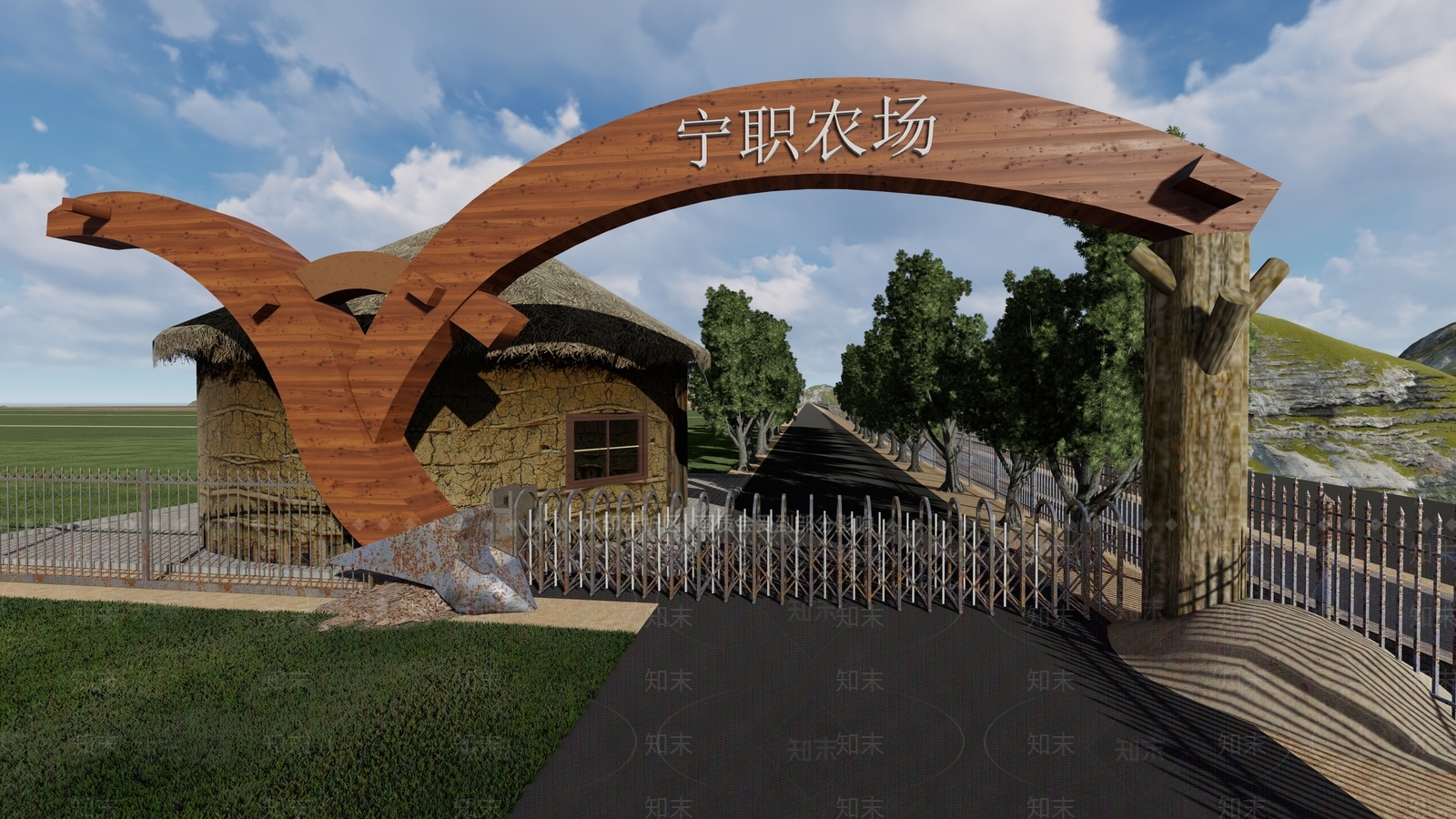 中式乡村农场入口大门SU模型下载【ID:1107489949】