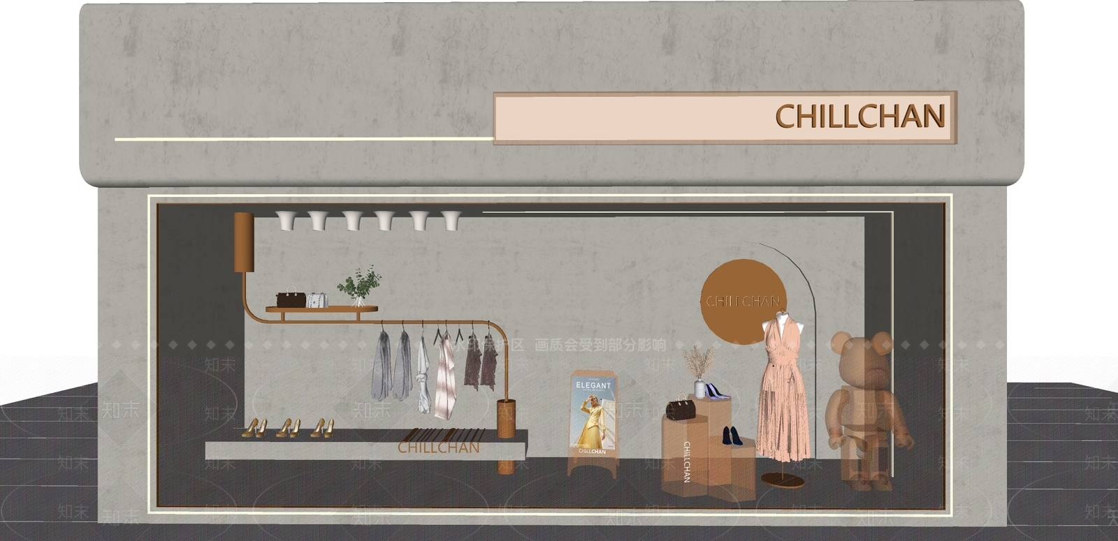 侘寂服装店橱窗SU模型下载【ID:1107493503】