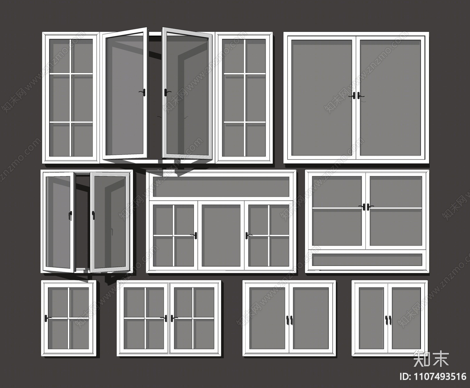 现代窗户组合SU模型下载【ID:1107493516】