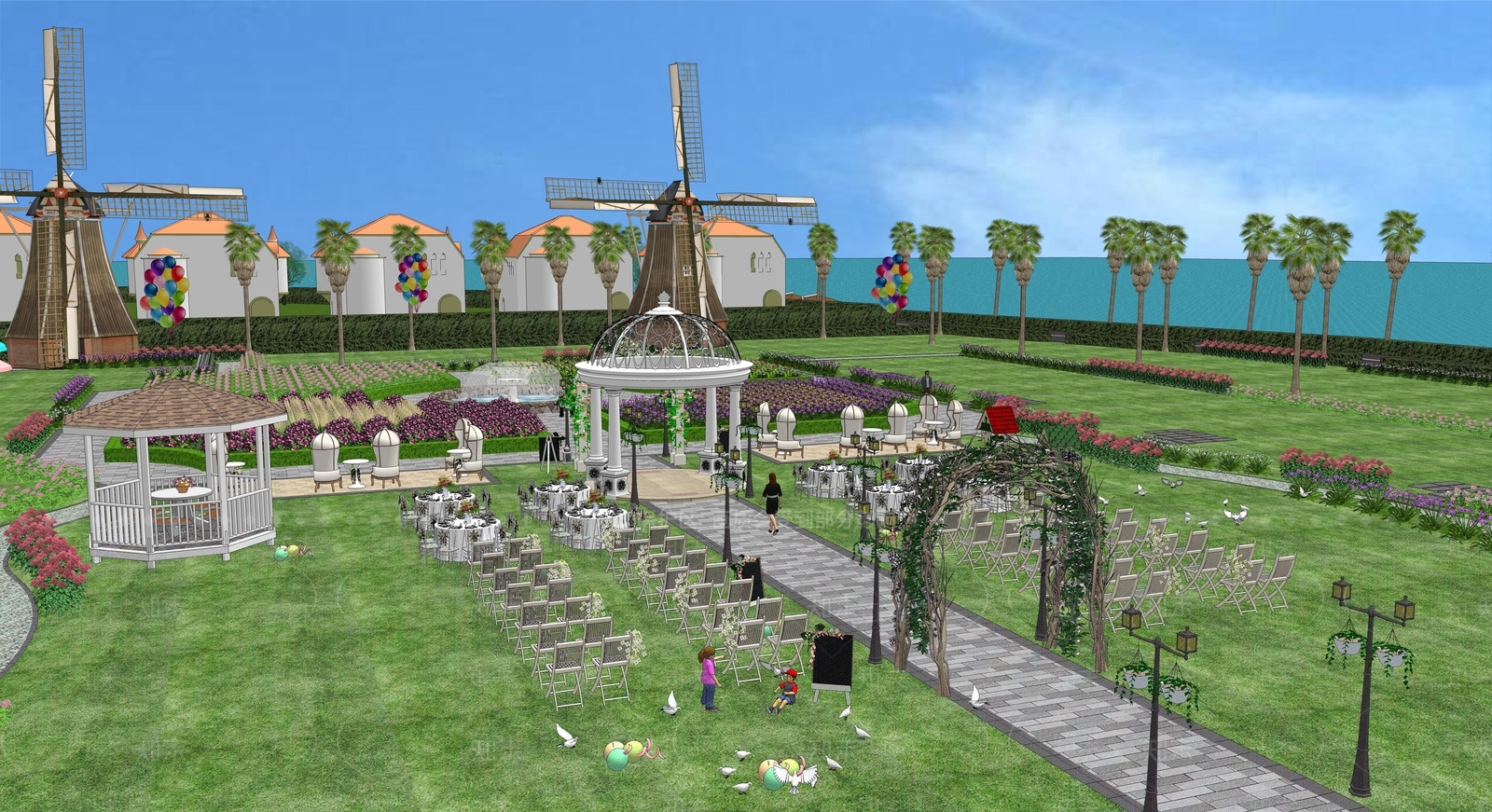 现代户外草坪婚礼SU模型下载【ID:1107497185】