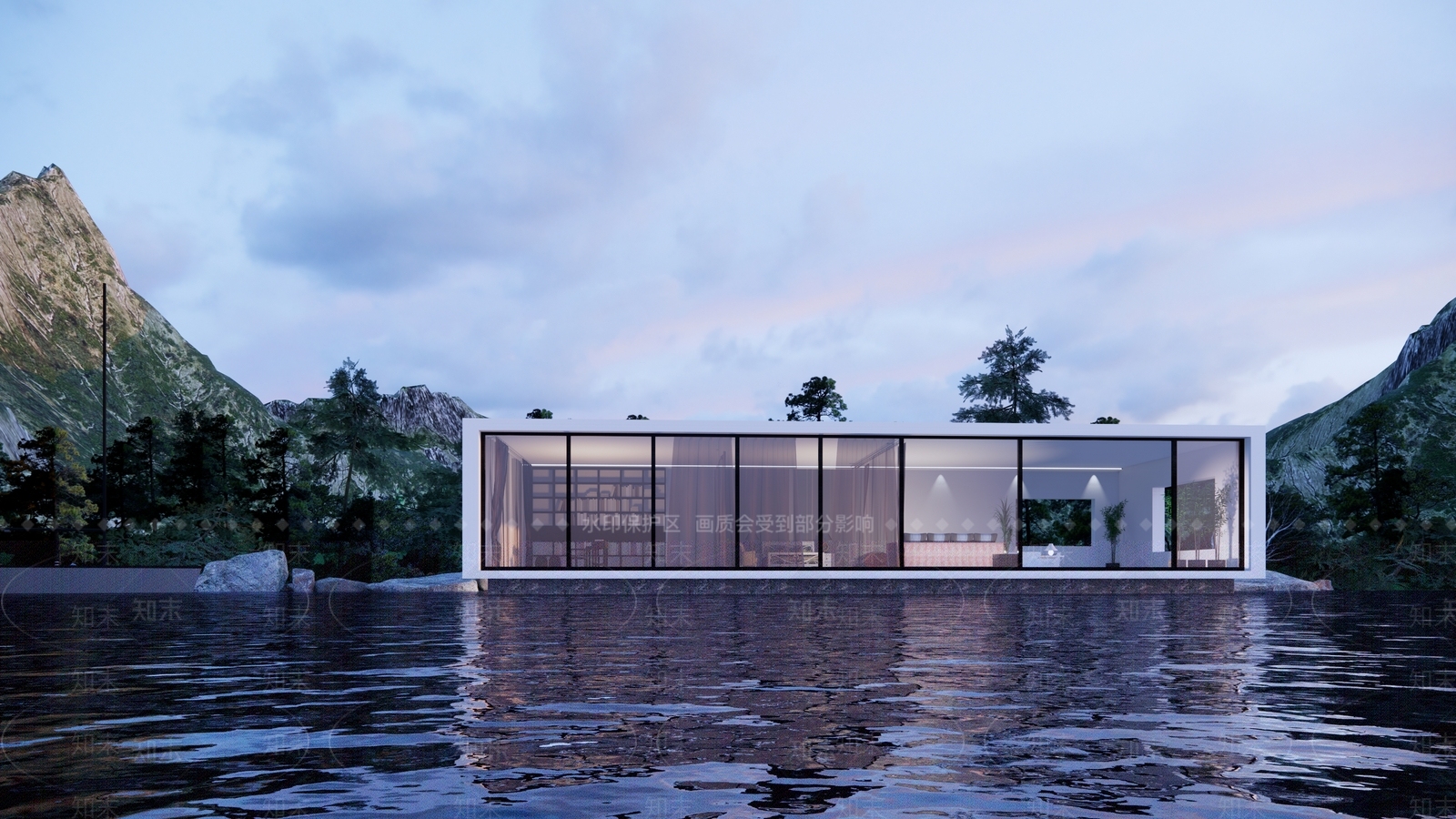 现代滨水独栋别墅SU模型下载【ID:1107521463】