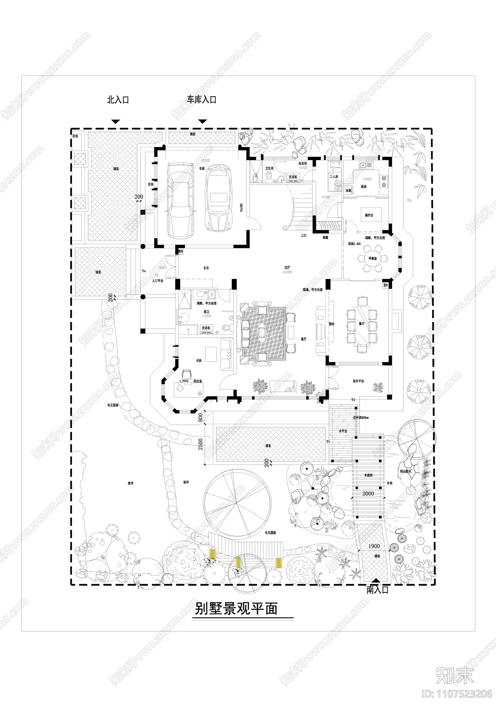 别墅庭院景观绿化平面图施工图下载【ID:1107523206】