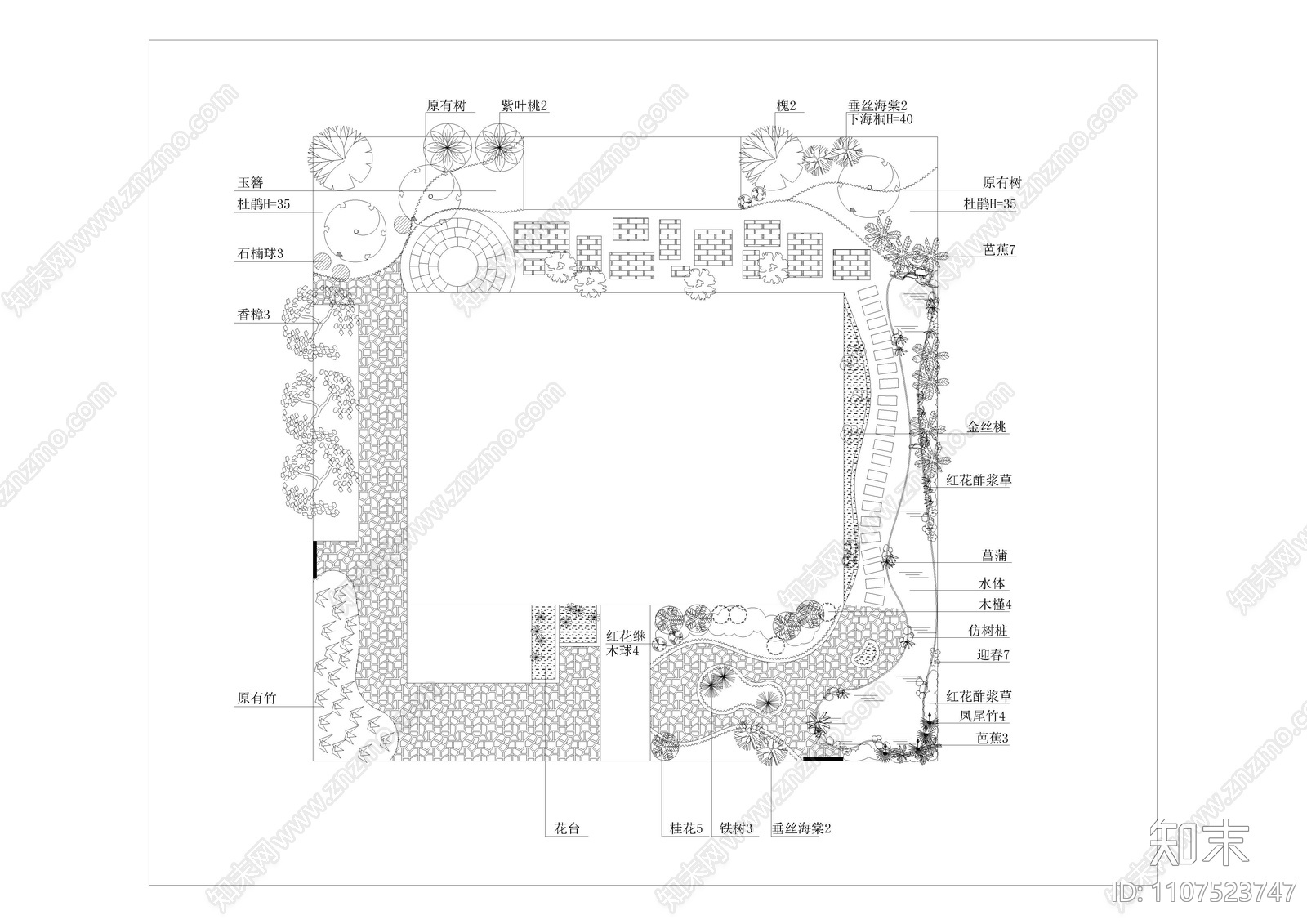 别墅庭院景观绿化设计平面图施工图下载【ID:1107523747】