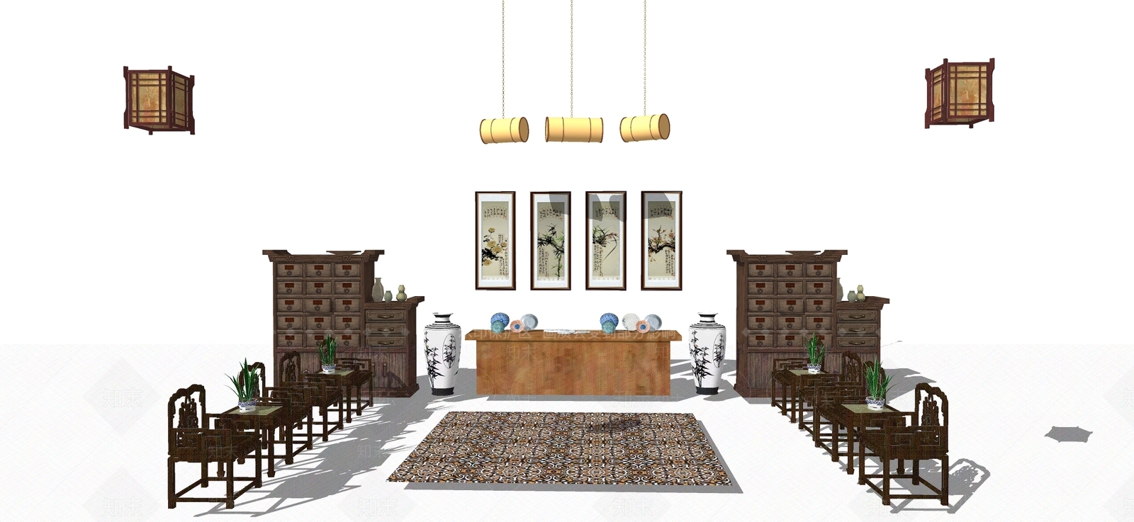 中式商业外摆SU模型下载【ID:1107528666】