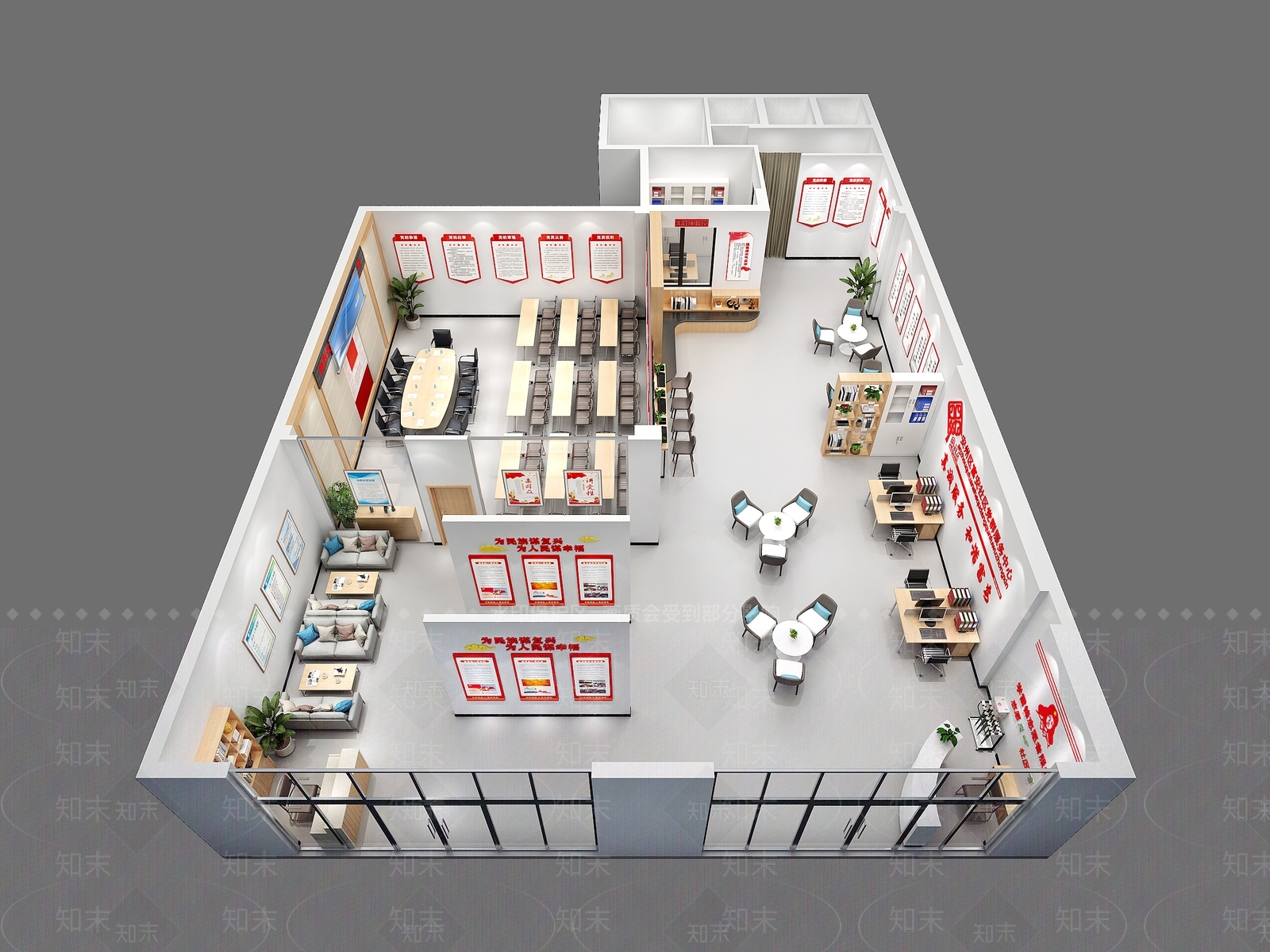 现代社区党建空间3D模型下载【ID:1107530232】