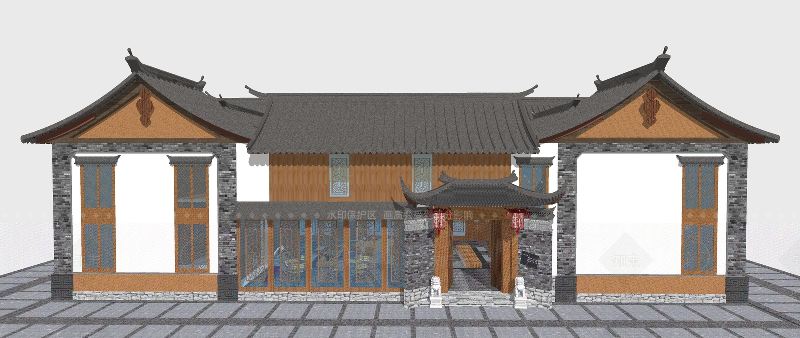 中式四合院SU模型下载【ID:1107532125】