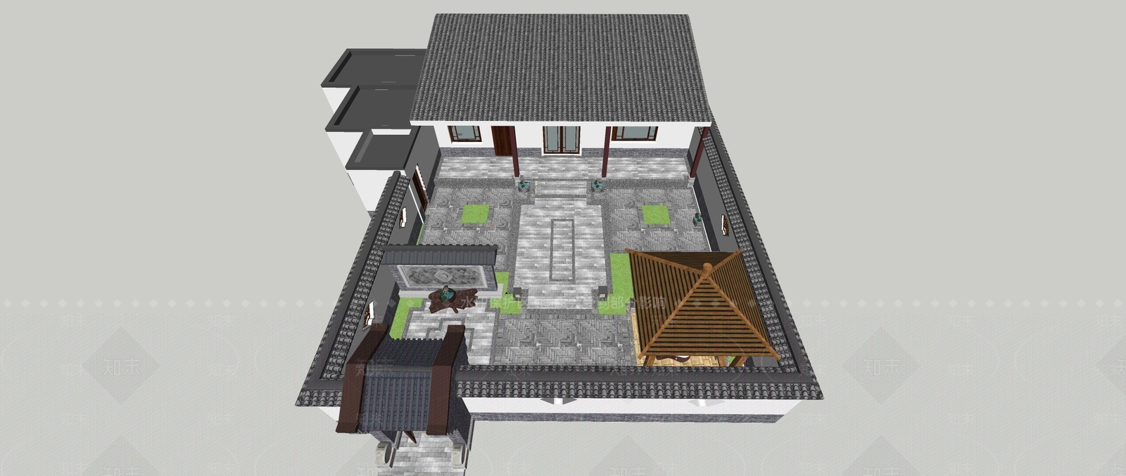中式四合院SU模型下载【ID:1107532310】