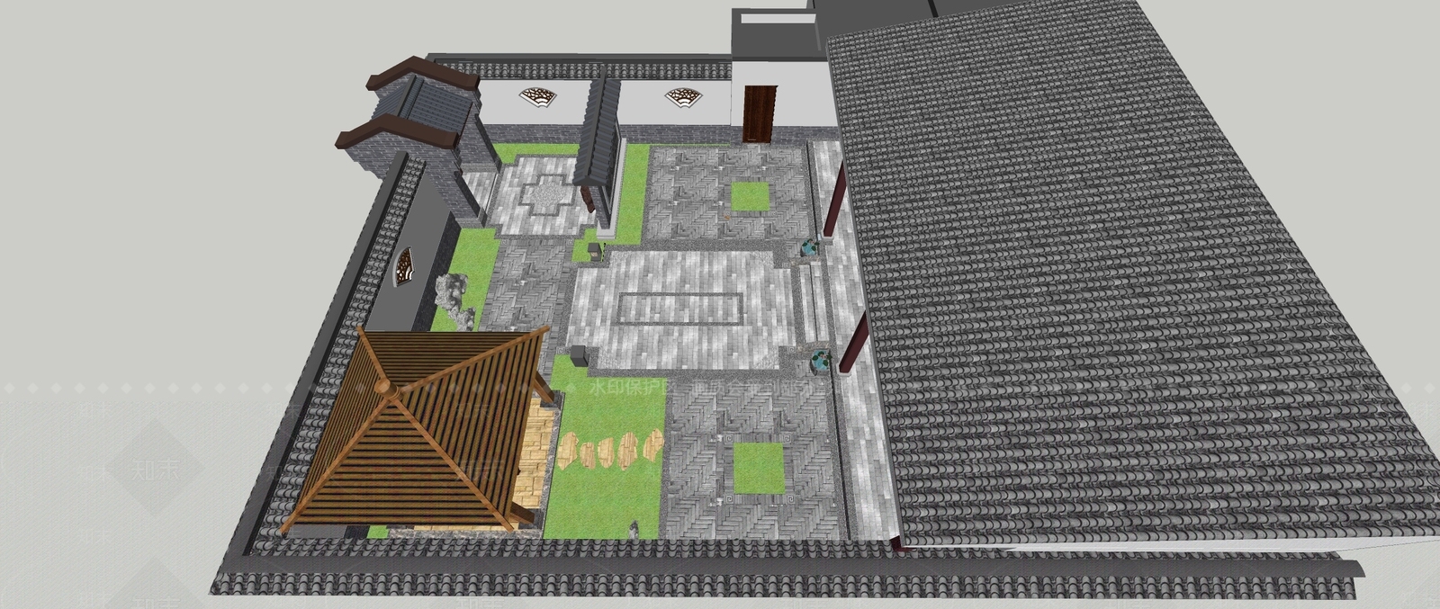 中式四合院SU模型下载【ID:1107532310】