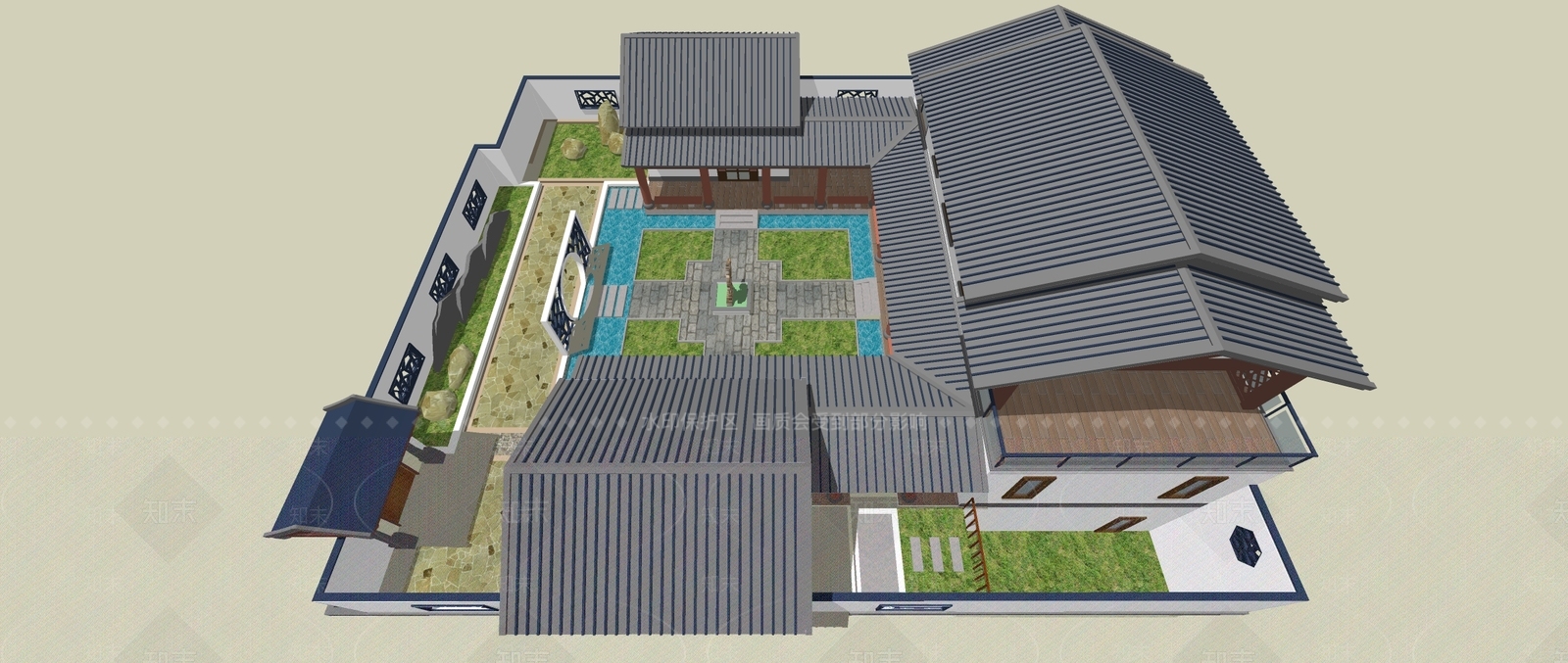 中式四合院SU模型下载【ID:1107532367】