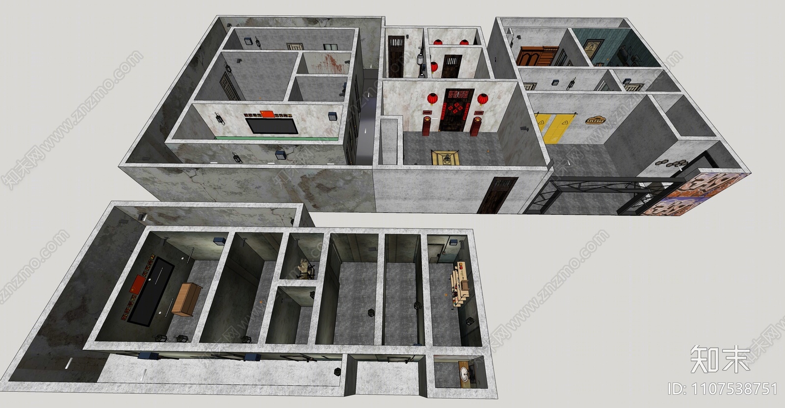 现代密室逃脱场景鸟瞰SU模型下载【ID:1107538751】