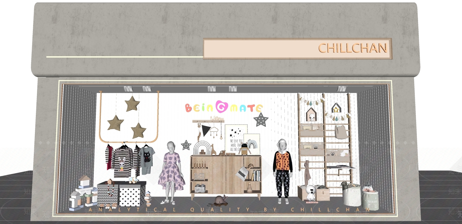现代服装箱包店橱窗SU模型下载【ID:1107546807】