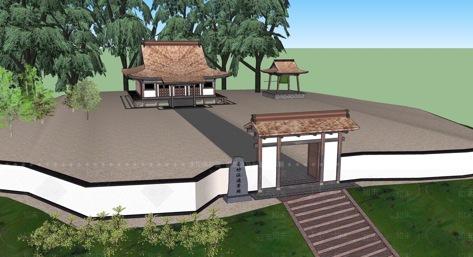 中式寺庙建筑SU模型下载【ID:1107551333】