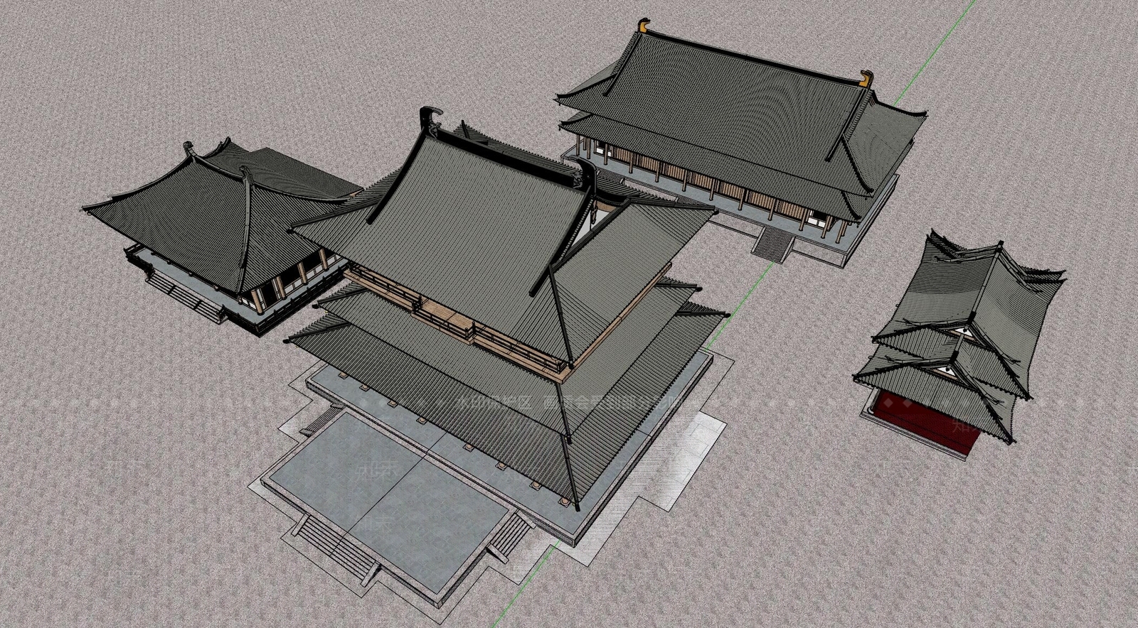 中式寺庙建筑SU模型下载【ID:1107551631】