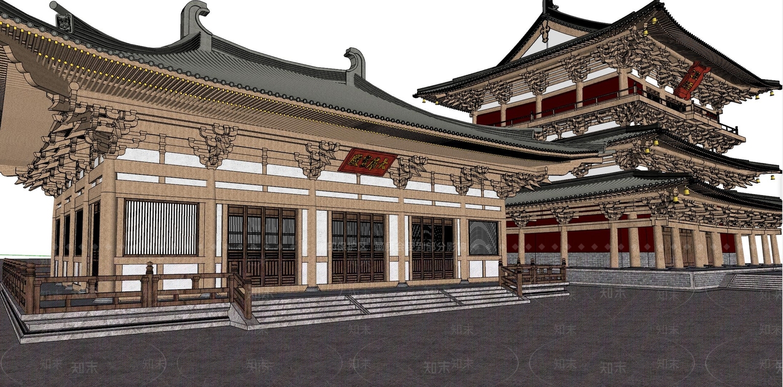中式寺庙建筑SU模型下载【ID:1107551631】
