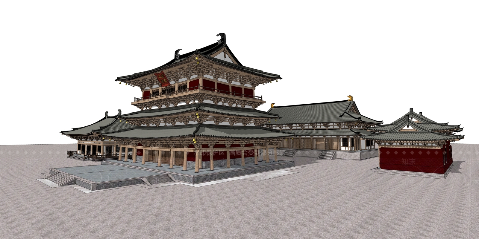 中式寺庙建筑SU模型下载【ID:1107551631】
