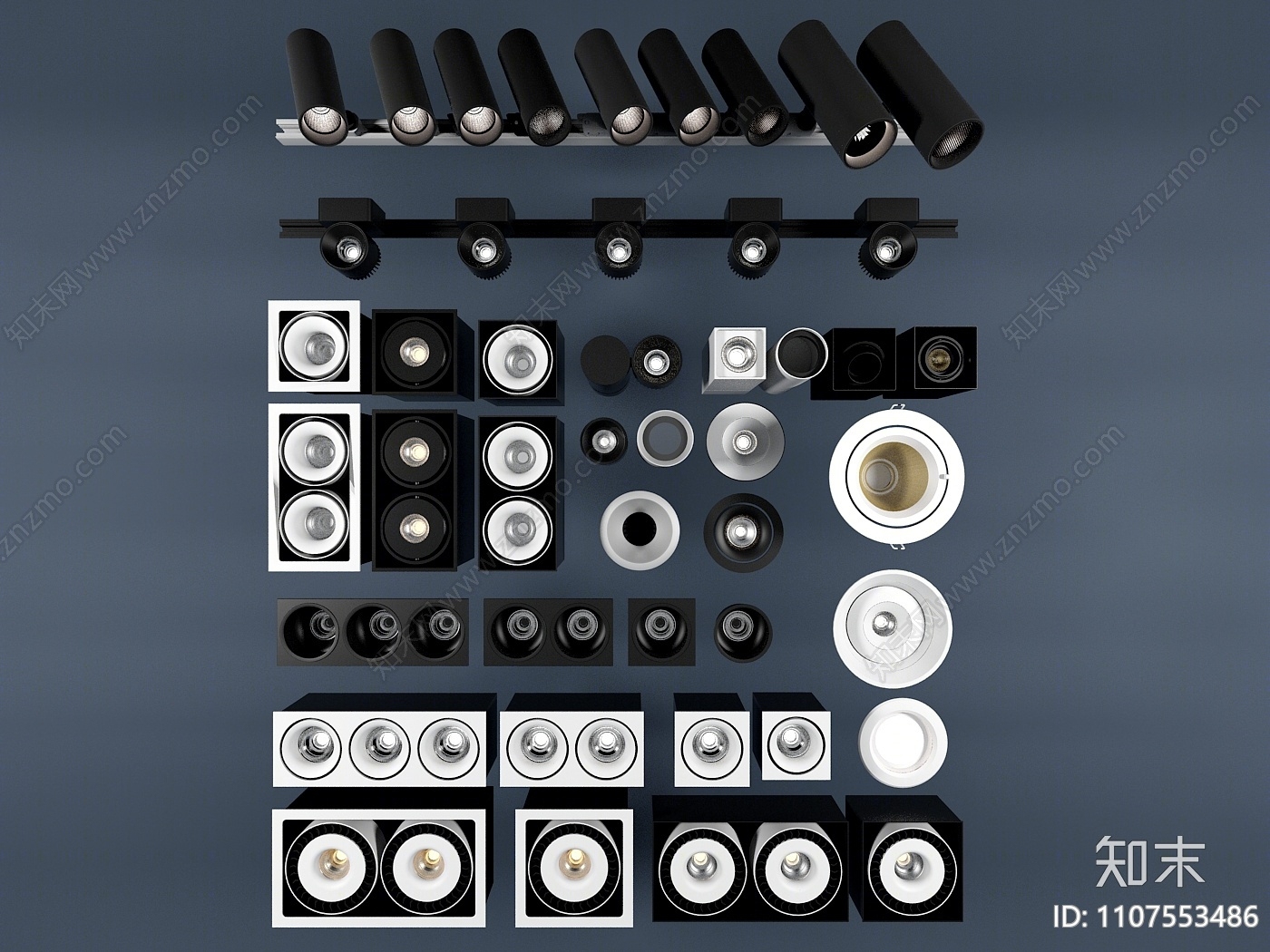 现代筒灯射灯3D模型下载【ID:1107553486】