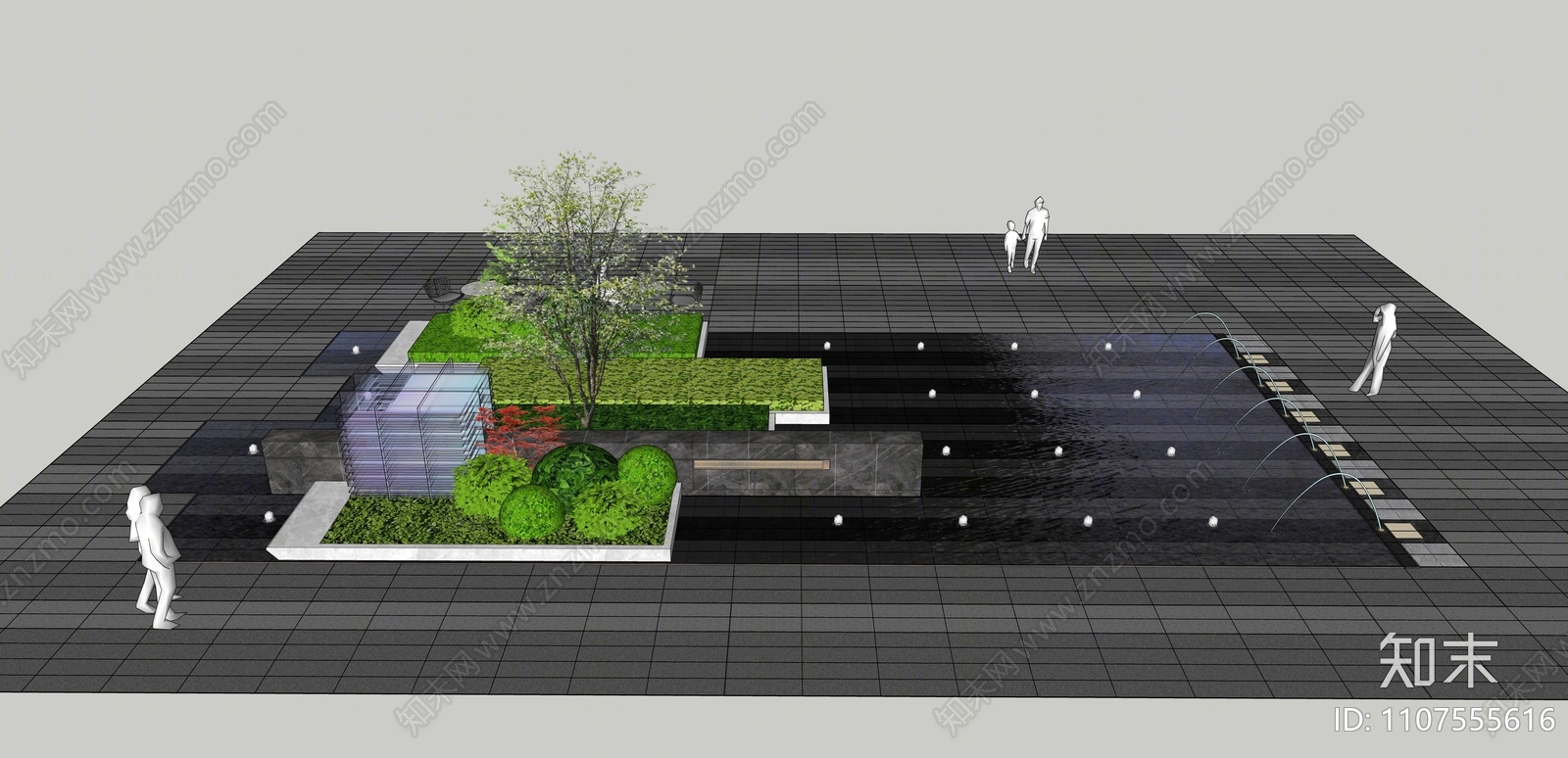 现代商业广场景观SU模型下载【ID:1107555616】