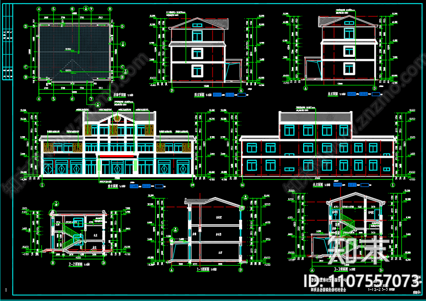 孙园镇张塘村党群服务中心建筑图cad施工图下载【ID:1107557073】