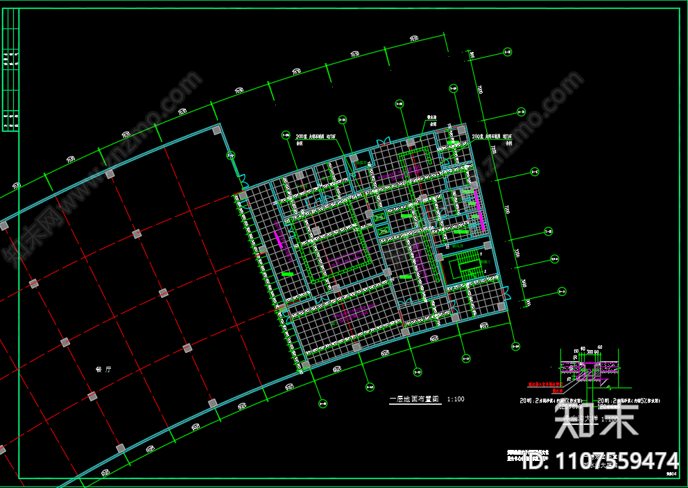 泗洪政府食堂建筑图设计低版本cad施工图下载【ID:1107559474】