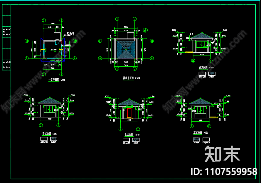 门卫房建筑图设计施工图下载【ID:1107559958】
