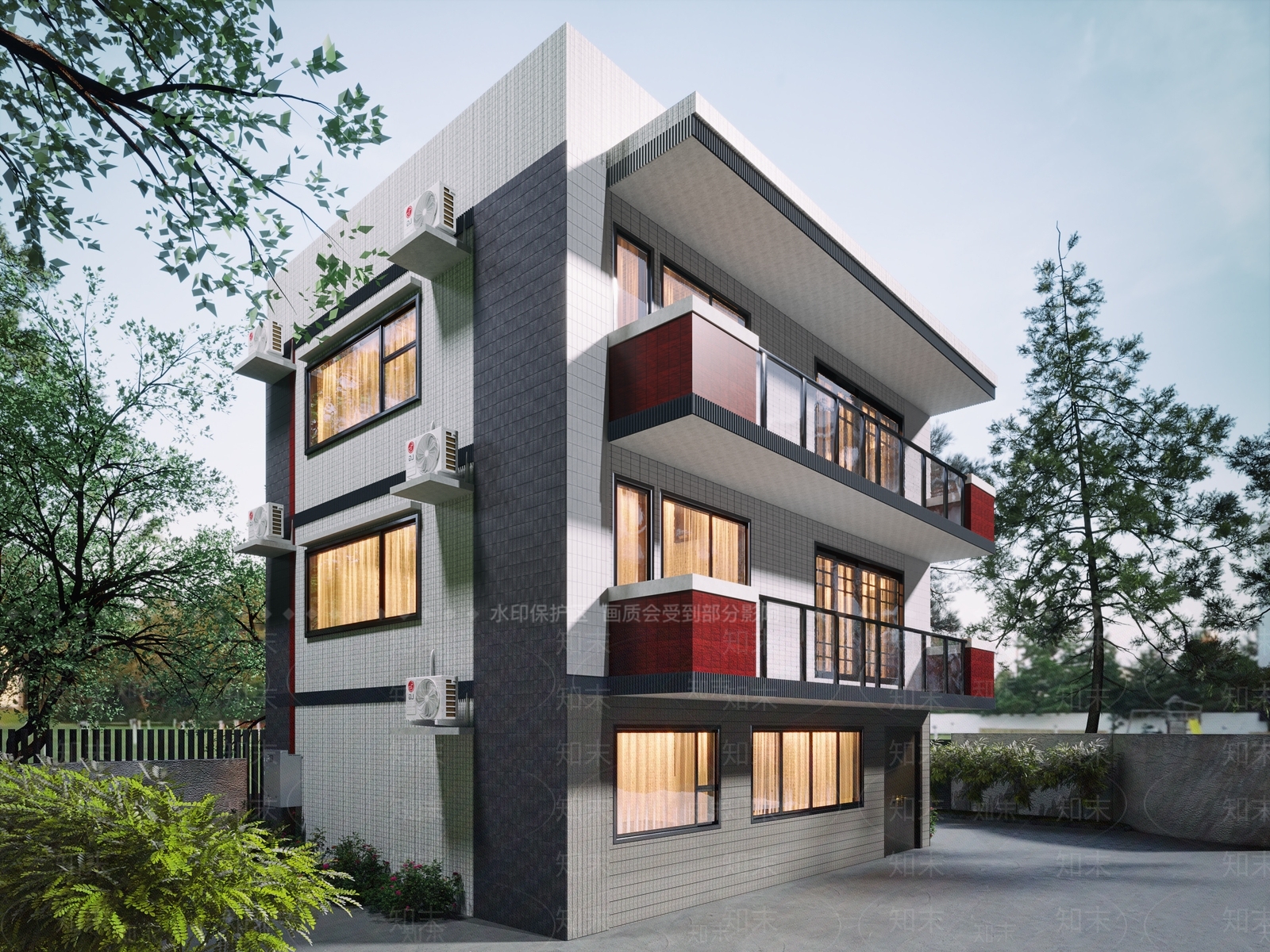 现代多层住宅外观3D模型下载【ID:1107562031】