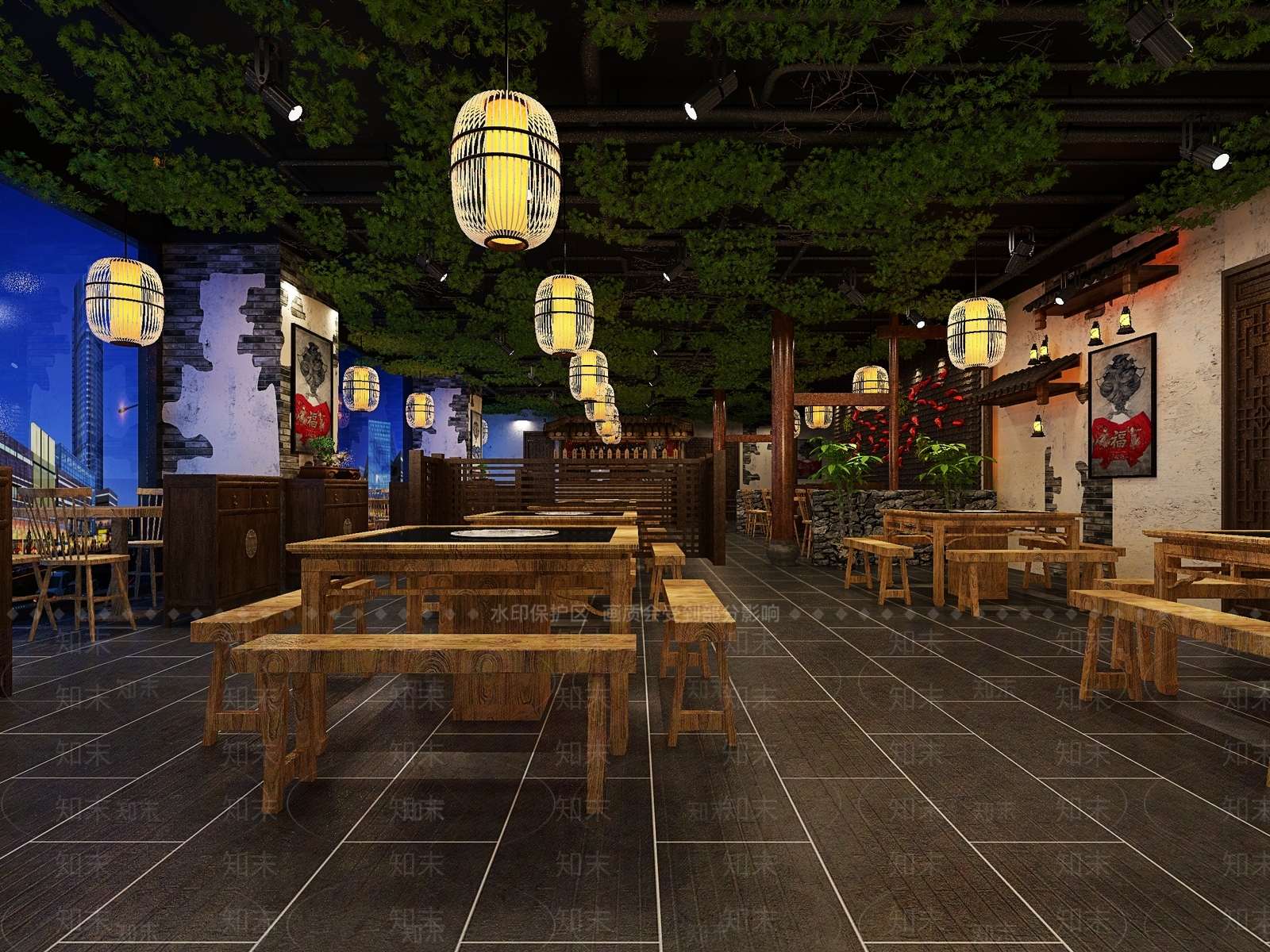 新中式火锅店3D模型下载【ID:1107565365】