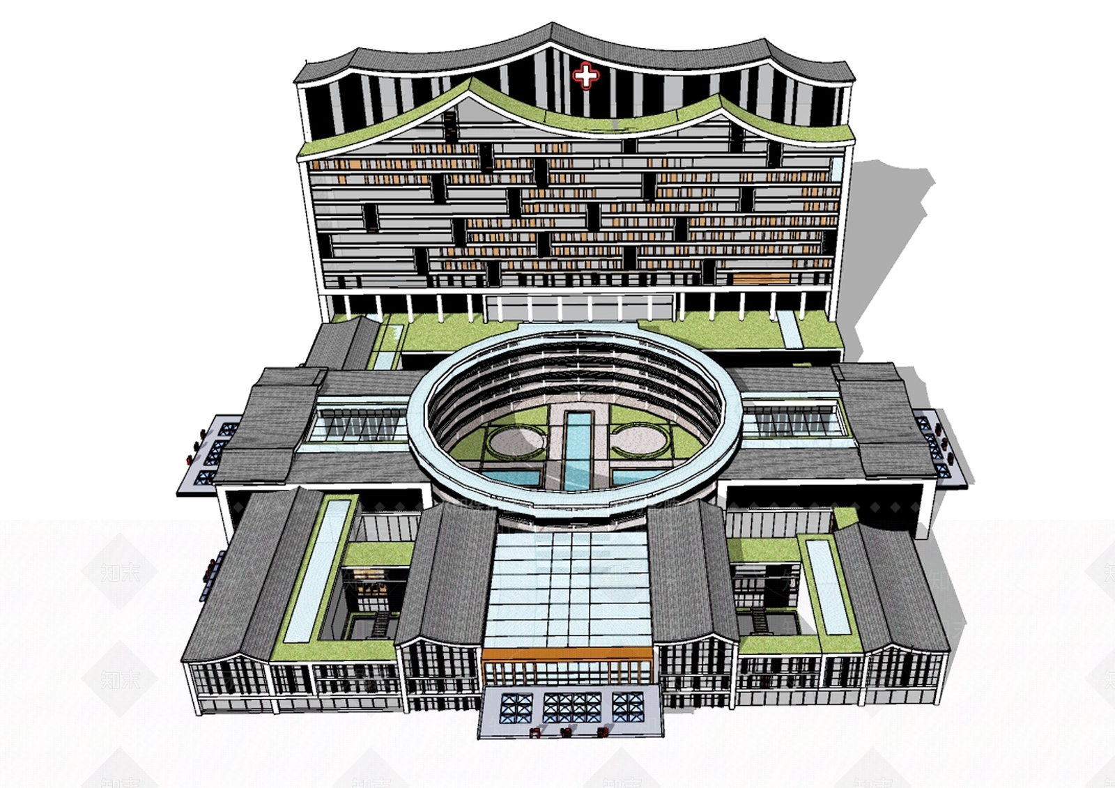 新中式医疗建筑SU模型下载【ID:1107572625】